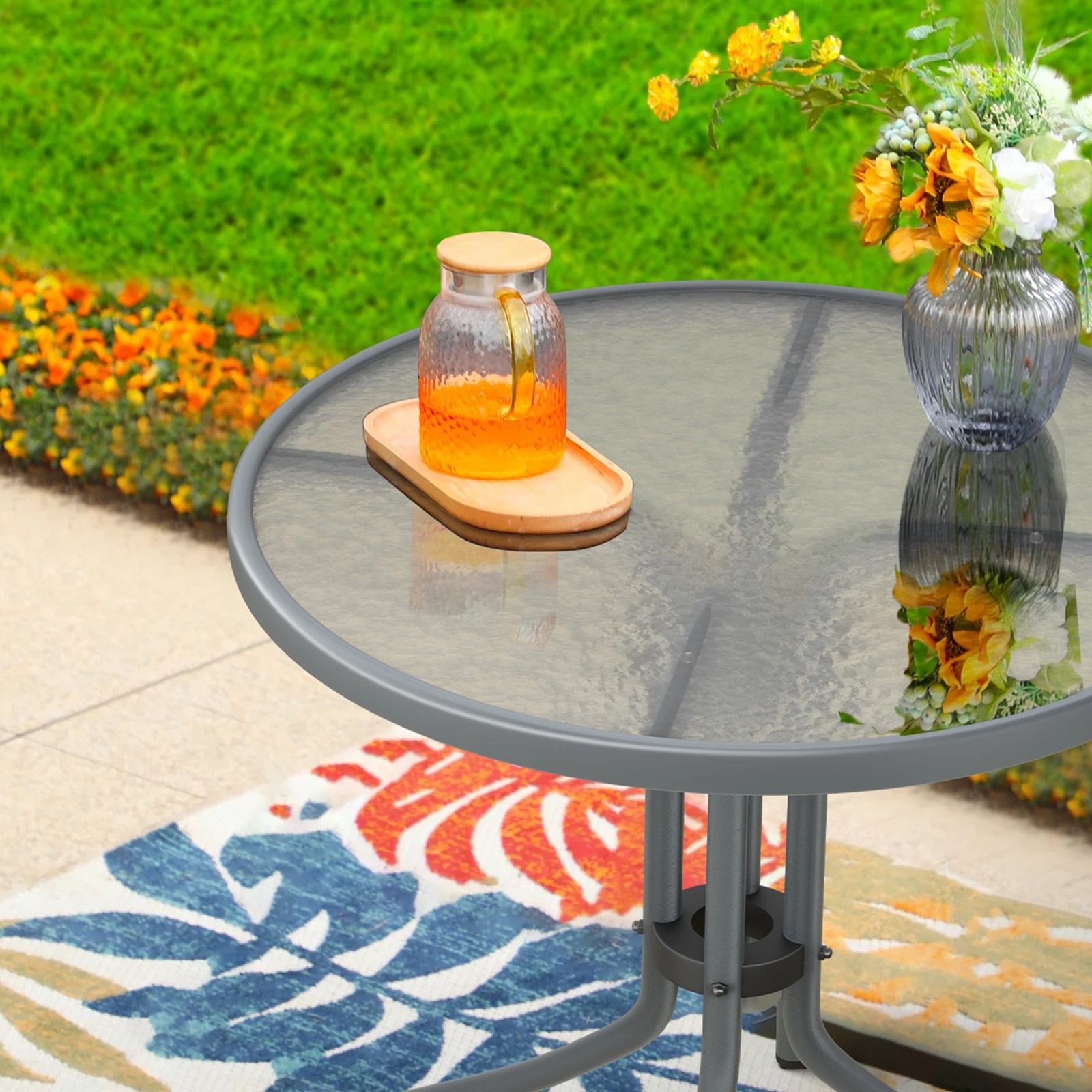 6 Alfordson 5PCS Outdoor Furniture Patio Table and Chairs Set Garden Round - Grey, 6 of 9