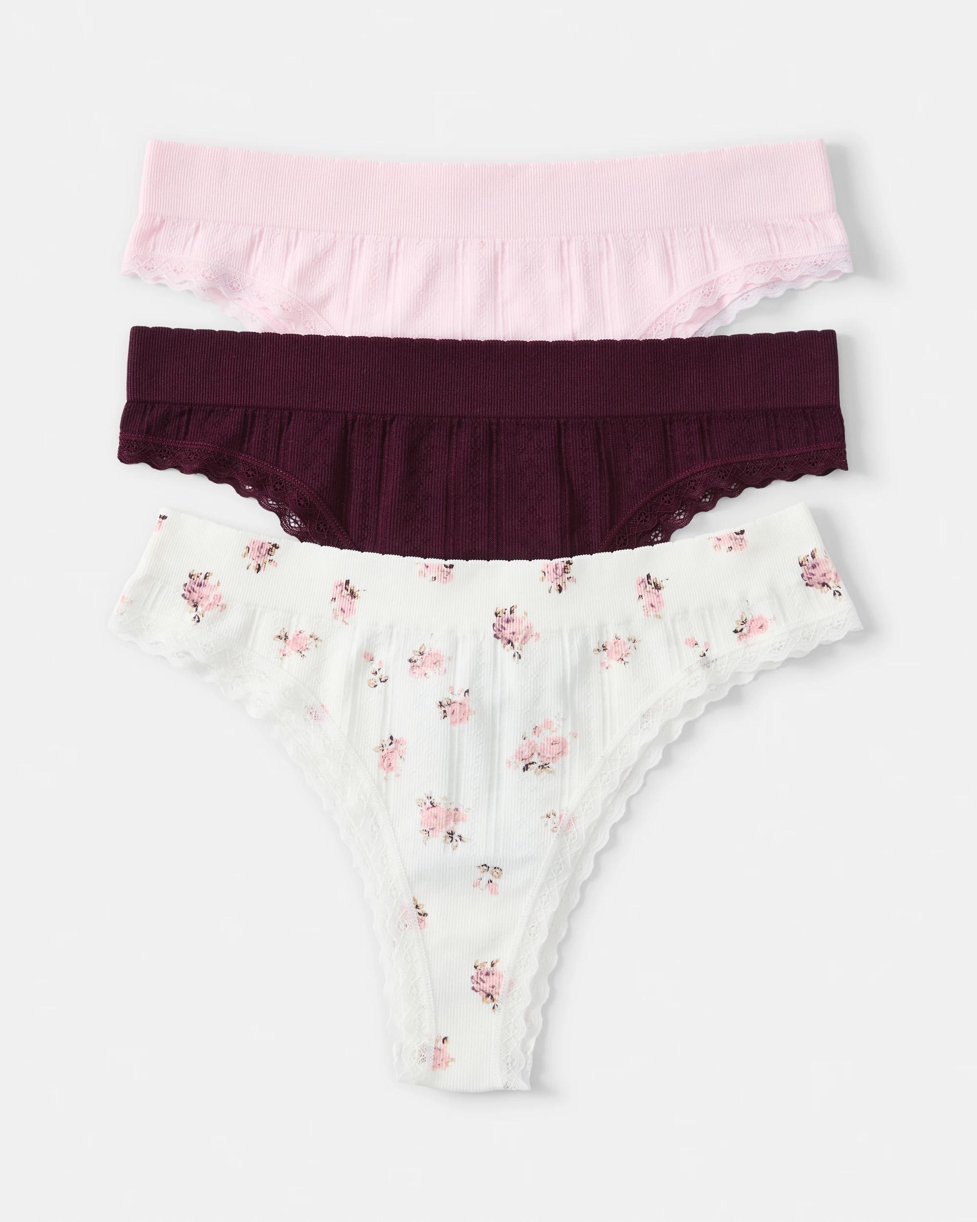 1 3 Pack Seamfree Rib Cheeky Bikini Briefs Wntr Rose, 1 of 7