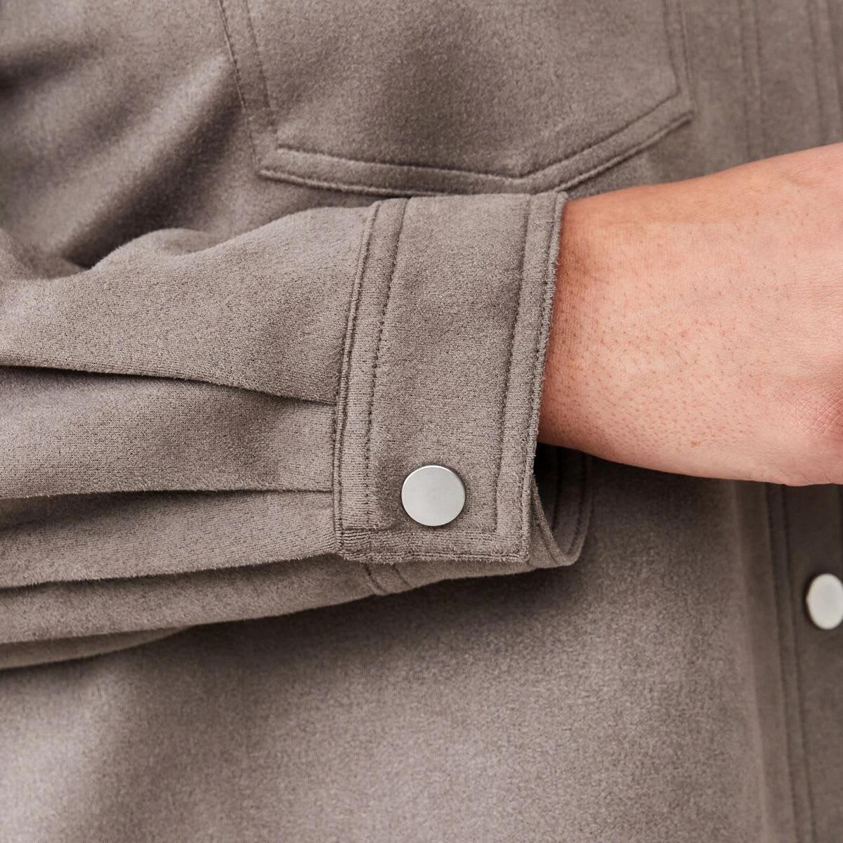 8 Long Sleeve Suedette Shirt Taupe Brn, 8 of 8