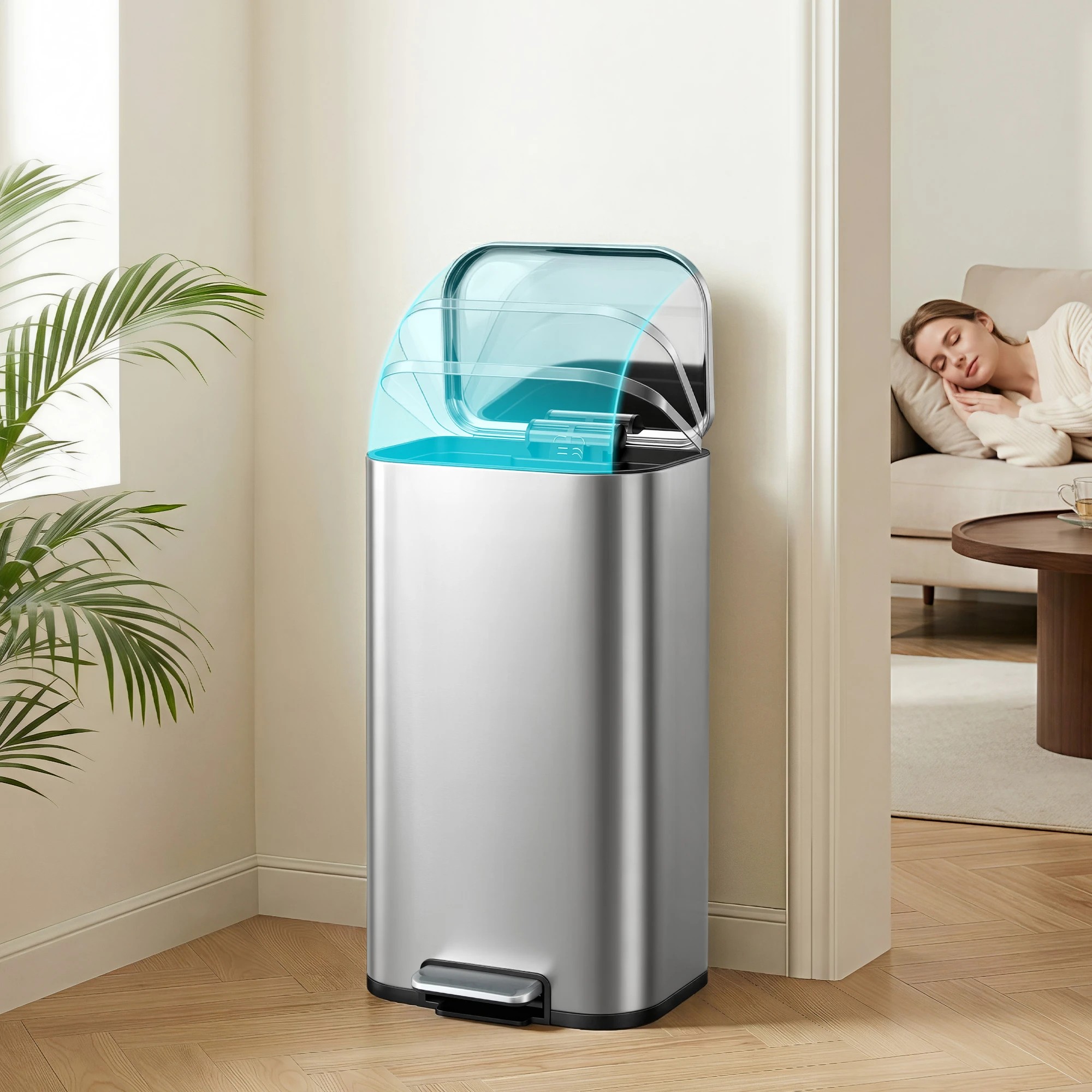 4 Cefito 40L Kitchen Trash Can Pedal Bin Rubbish Bin Steel Soft-Close Lid - Grey, 4 of 9
