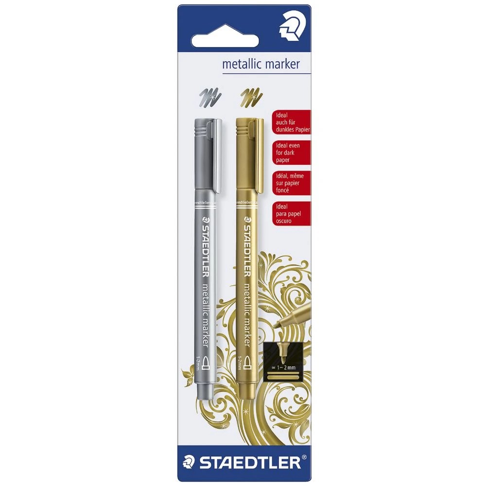 2 Staedtler Metallic Markers Bullet Gold/Silver 2 Pack, 2 of 3