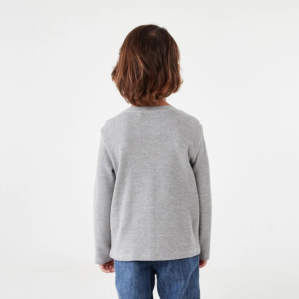 2 Waffle Henley Long Sleeve T-shirt Kgry Marle, 2 of 8
