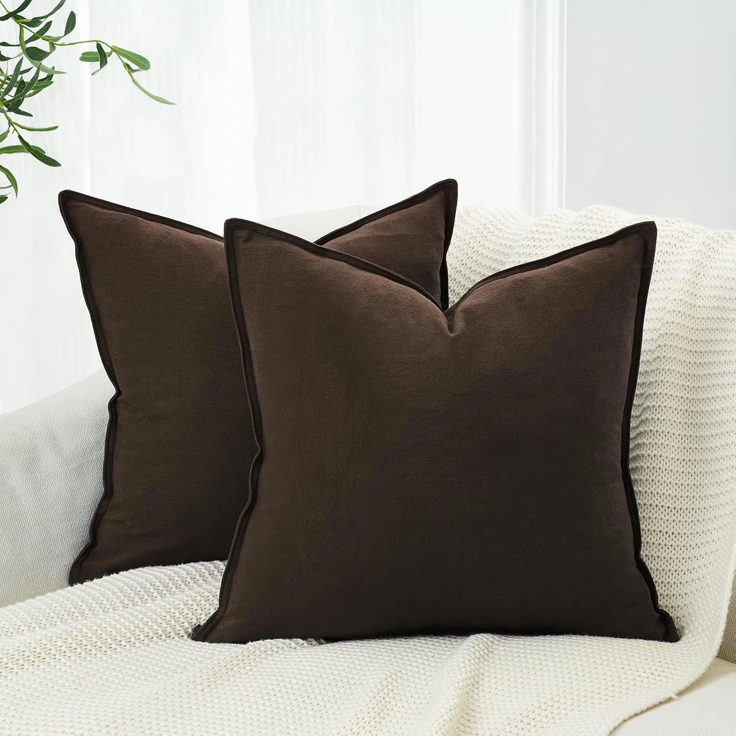 1 Gioia Casa 2-Pack Linen-Cotton Blend Cushion Covers 45x45cm - Dark Brown, 1 of 4