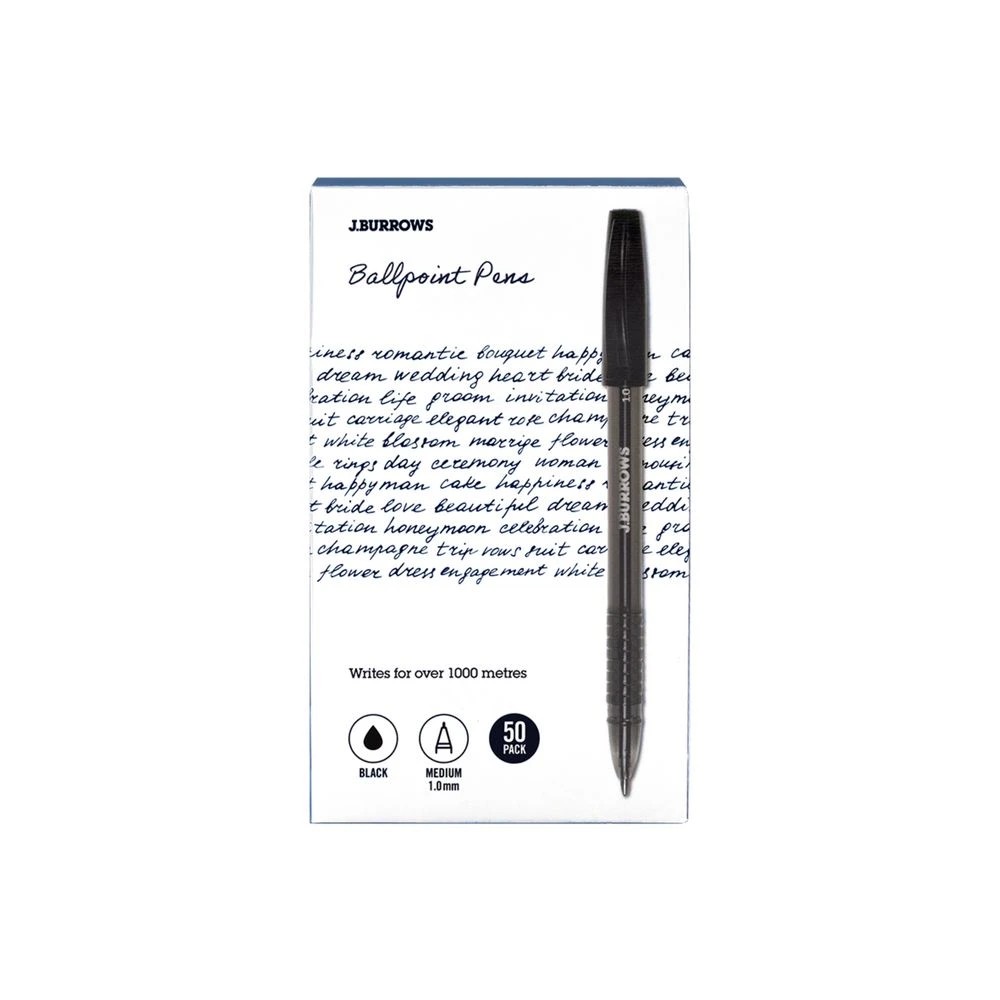 1 J.Burrows Ballpoint Pens Black 50 Pack, 1 of 3