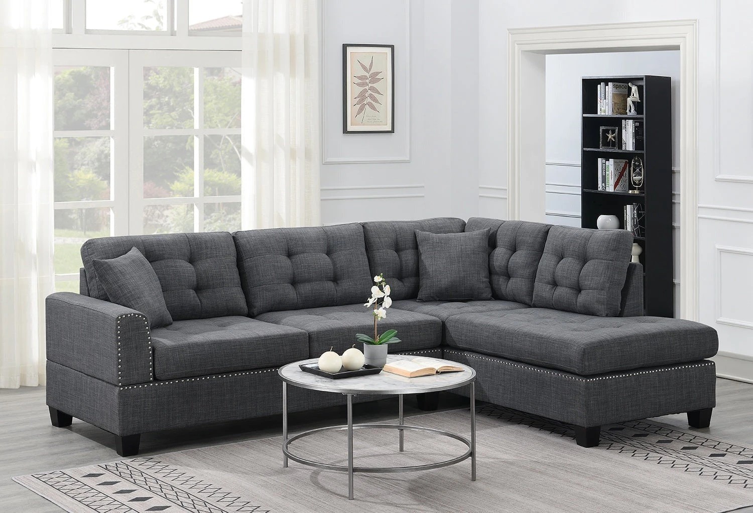 2 Foret 263cm L Shape Fabric Corner Sofa Chaise Lounge 4/5 Seater Dark Grey, 2 of 8