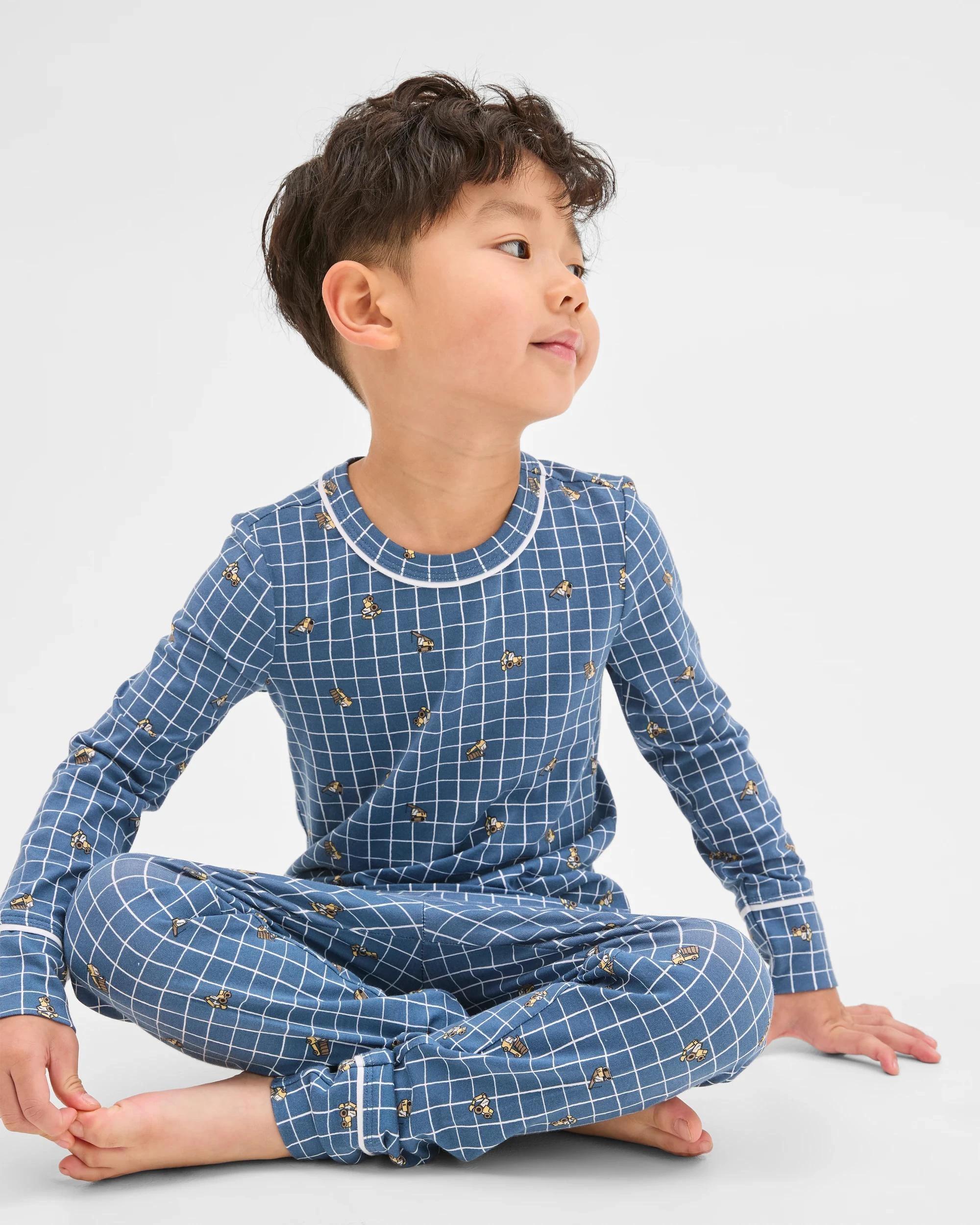 2 Target Kids Bamboo Younger Boys Long Sleeve Top and Pants Pyjama Set BLUE CONSTRUCTION, 2 of 10