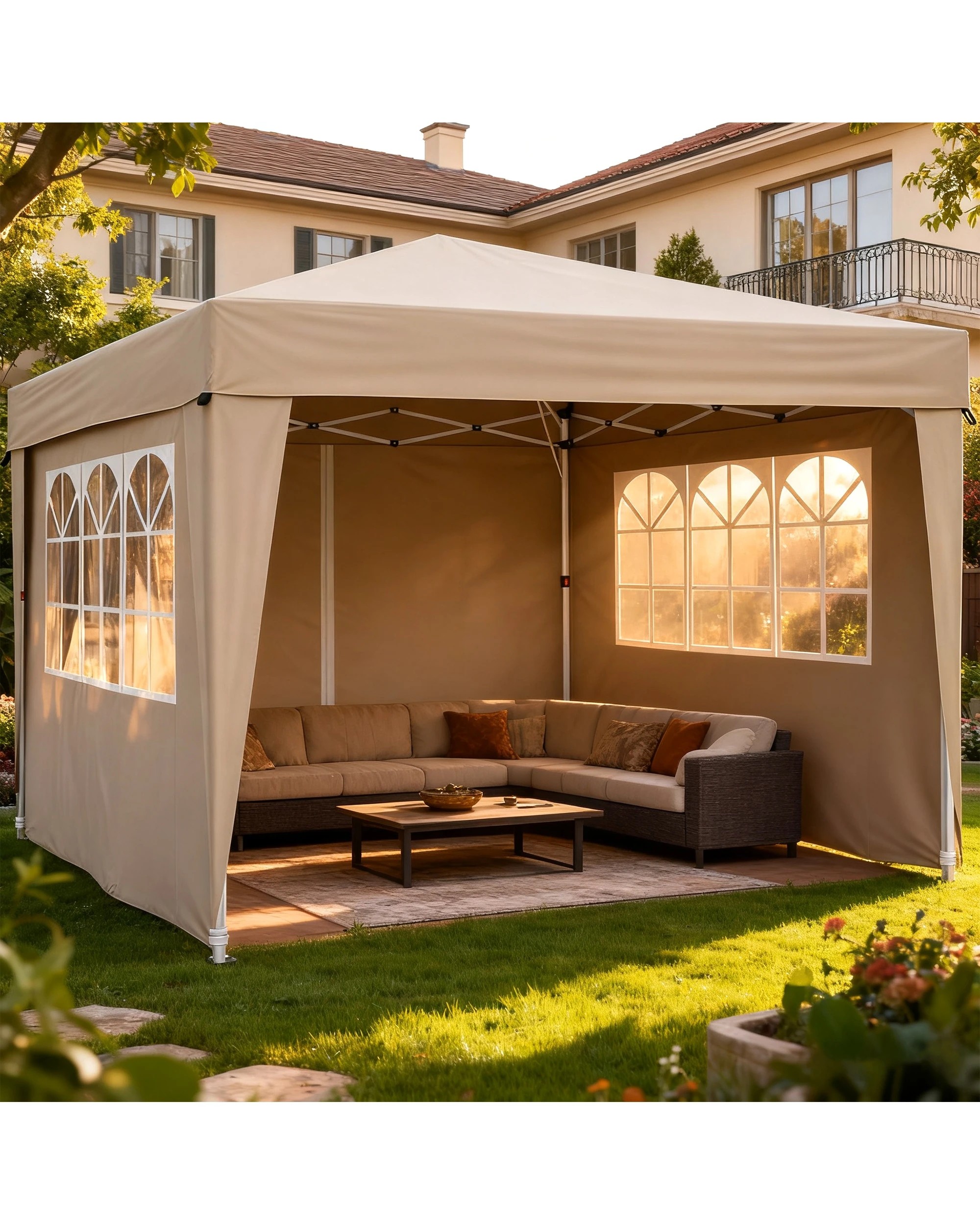 6 Advwin Gazebo Marquee 3x3m Folding Pop-up Canopy with Sidewalls - Beige, 6 of 8