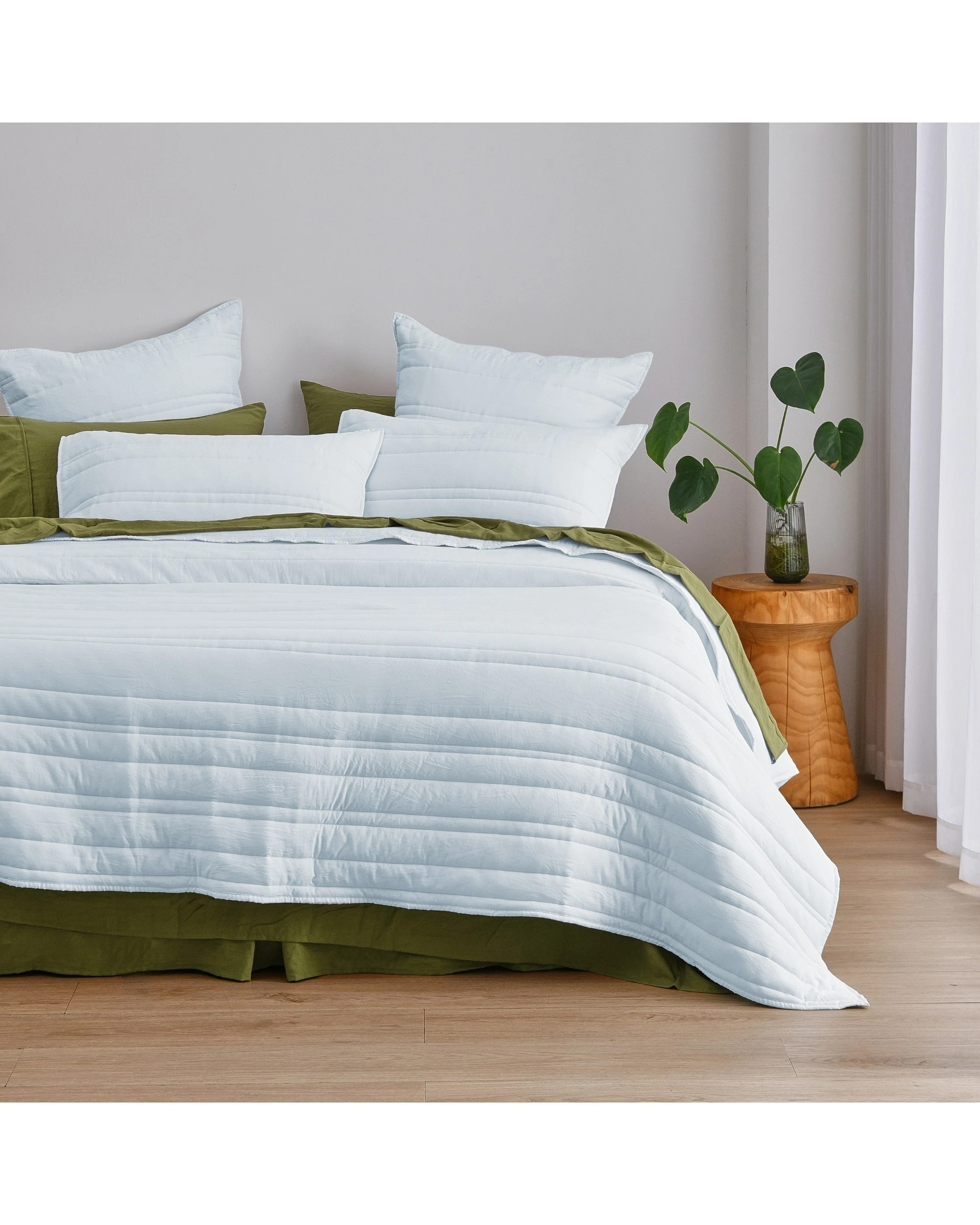 1 Dreamaker Superfine Washed Microfibre Stripe Quilted Coverlet Set - Queen/King - Ice Blue, 1 of 7