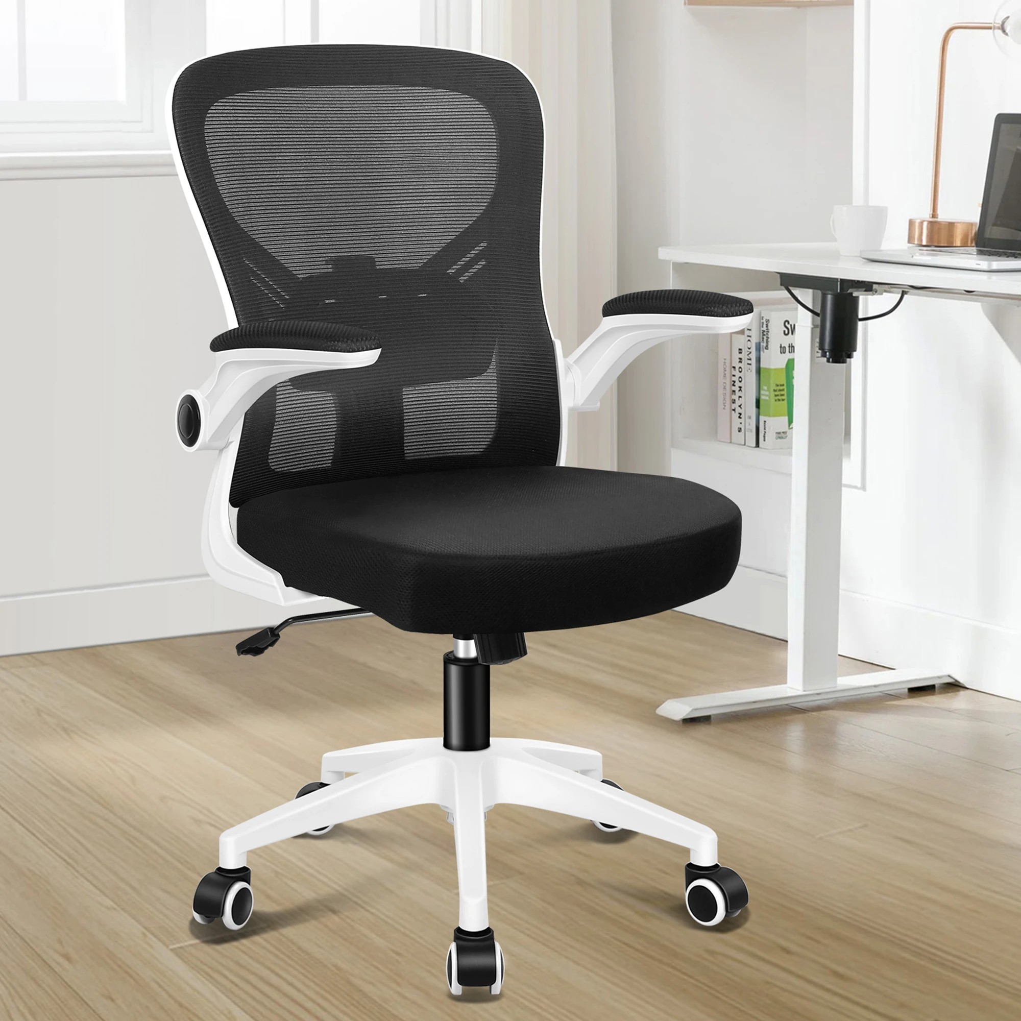 2 Alfordson Mesh Office Chair Executive Computer Tilt Fabric Seat Racing Work - White Black, 2 of 10