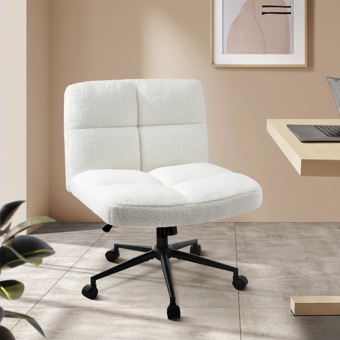 2 Oikiture Armless Office Desk Chair Boucle
 - White, 2 of 9