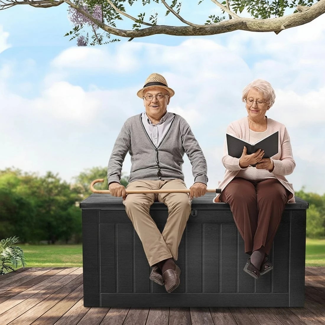 6 Gardeon Outdoor Storage Box 830L Container Lockable Bench Tool Shed - Black, 6 of 7