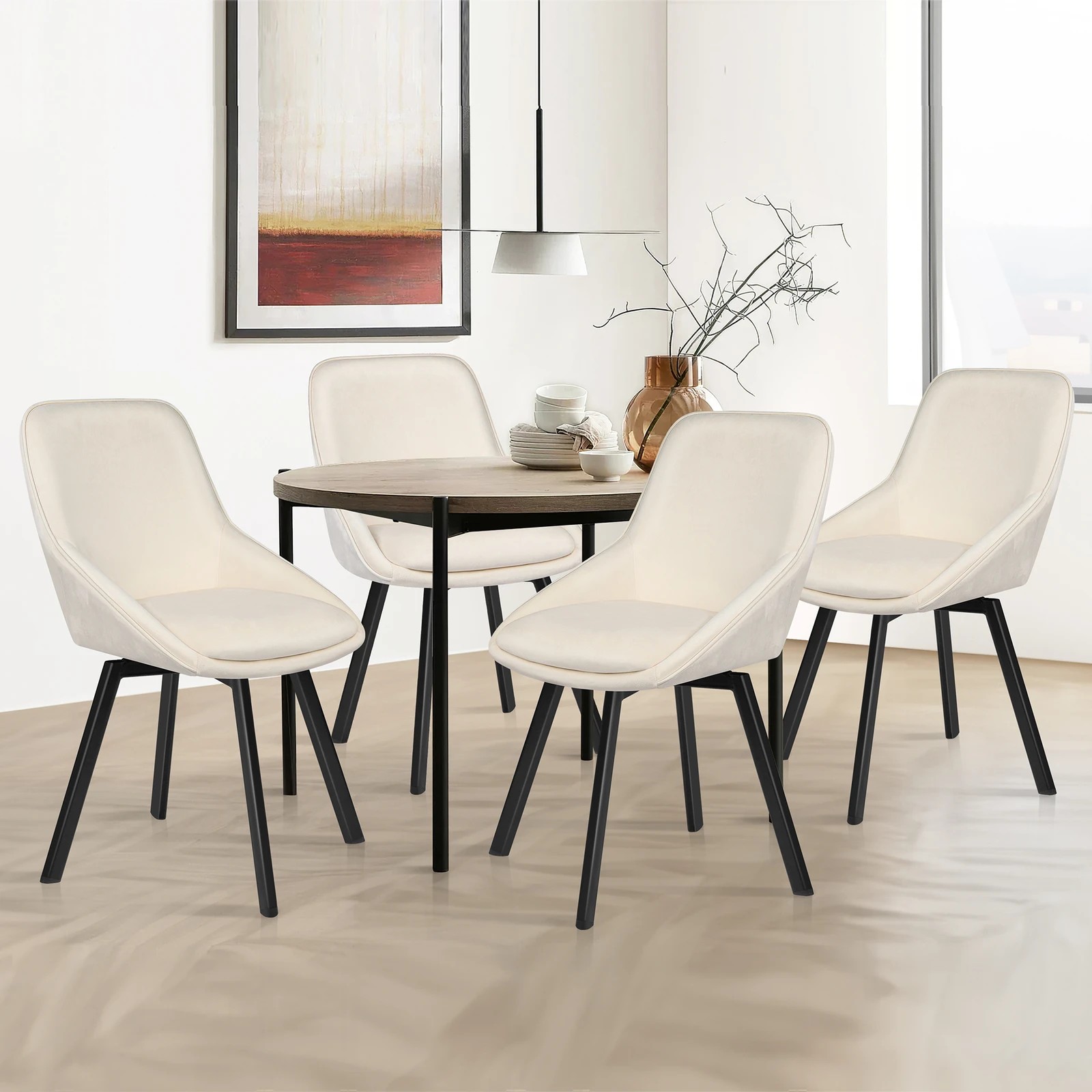 3 Alfordson 4x Dining Chairs Accent Kitchen Swivel Lounge Padded Seat Velvet - Beige, 3 of 8