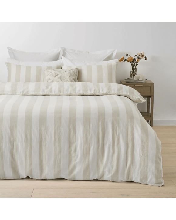 Stripe Linen Cotton Quilt Cover Set - King Bed, Natural