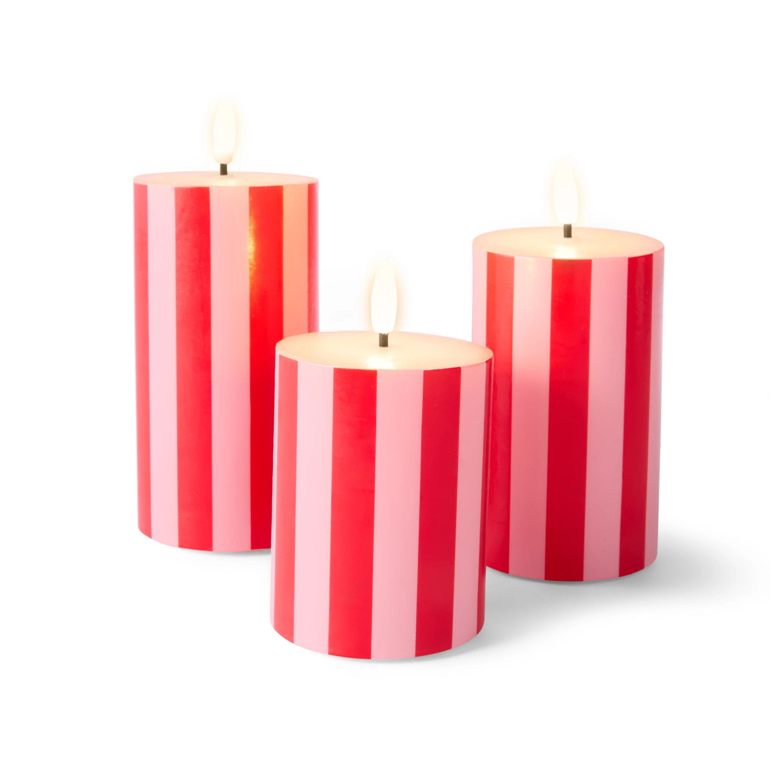 3 LED Pink and Red Stripe Candle Set, 3 of 9