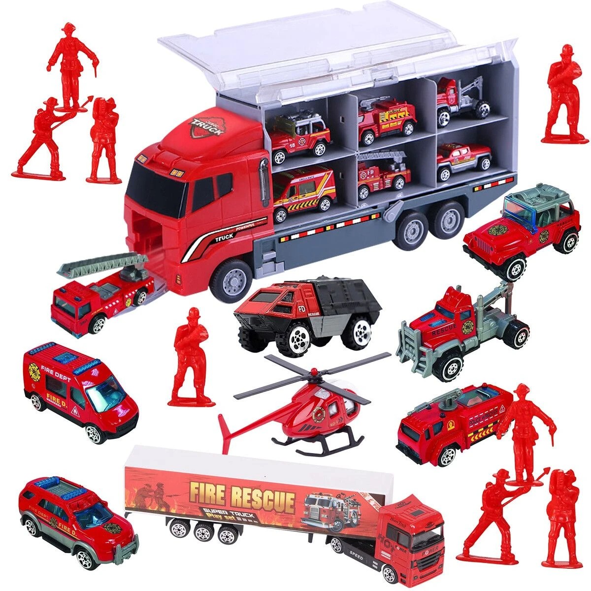 3 AUSWAY 18 In 1 Fire Carrier Engine Rescue Storage Truck Toy Car, 3 of 3