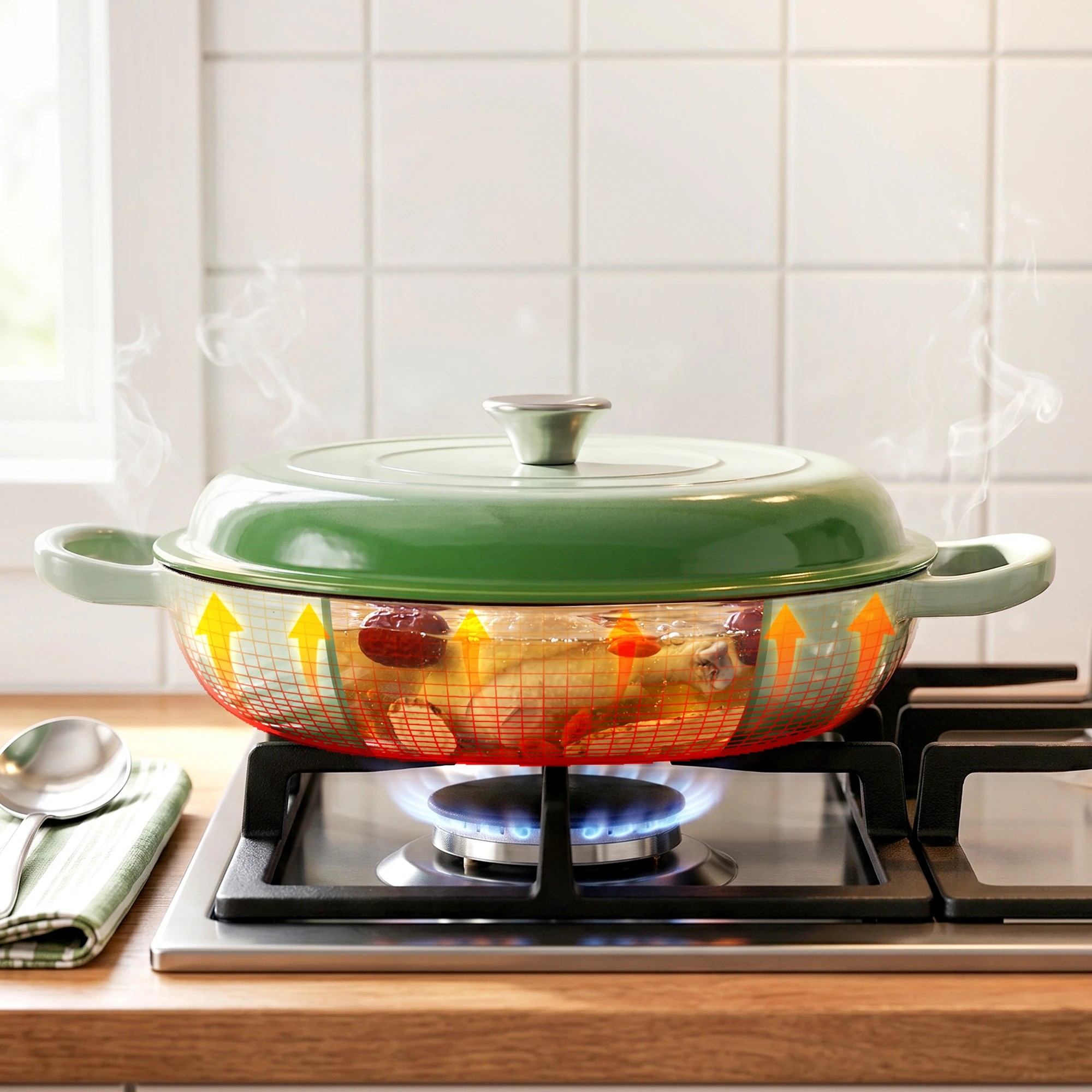 7 5-Star Chef 3.3L Enameled Cast Iron Dutch Oven Pot with Lid Easy-to-Clean Cooking Pot - Green, 7 of 9