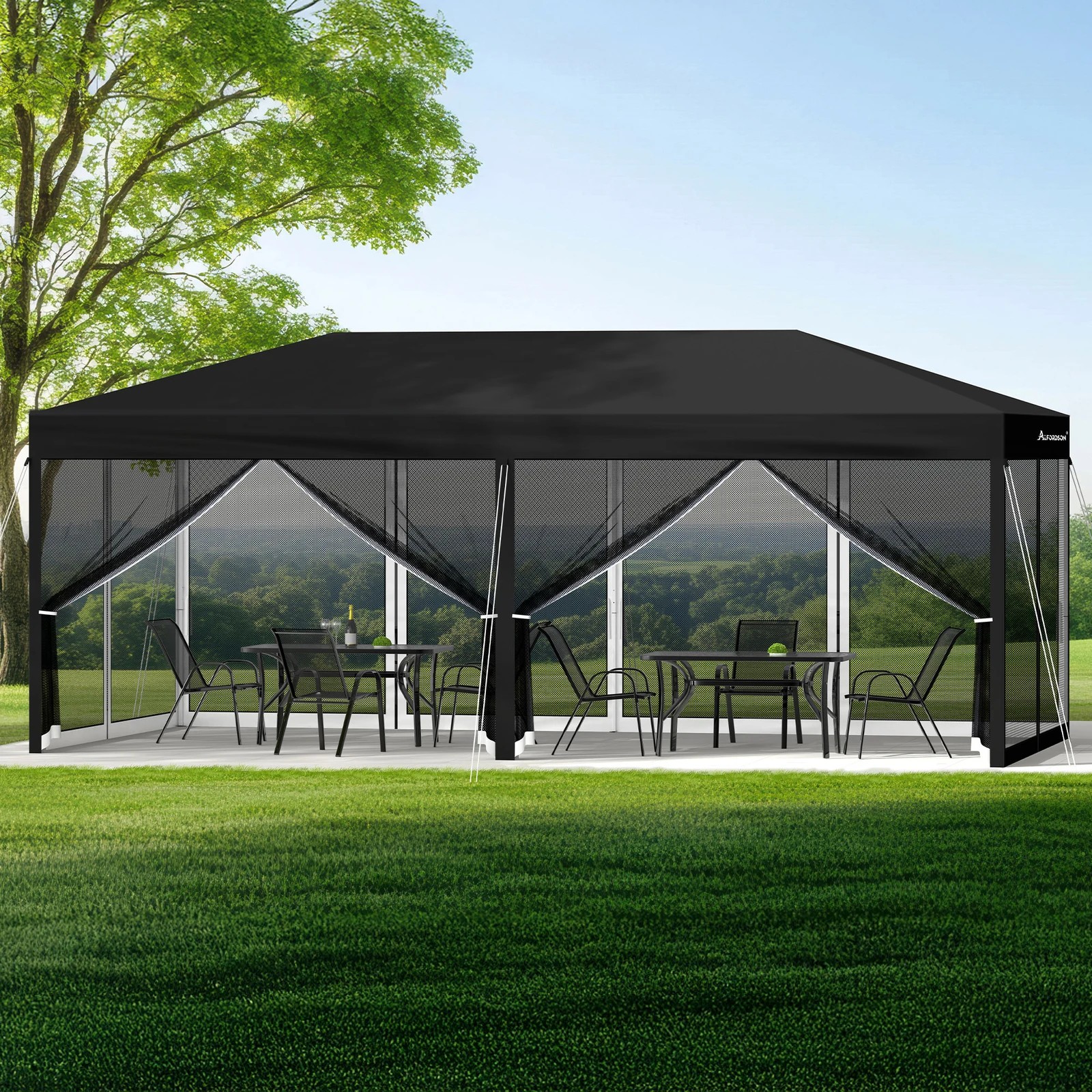 3 Alfordson Pop Up Marquee Outdoor Tent Mesh Wall 3x6m Gazebo - Black, 3 of 10