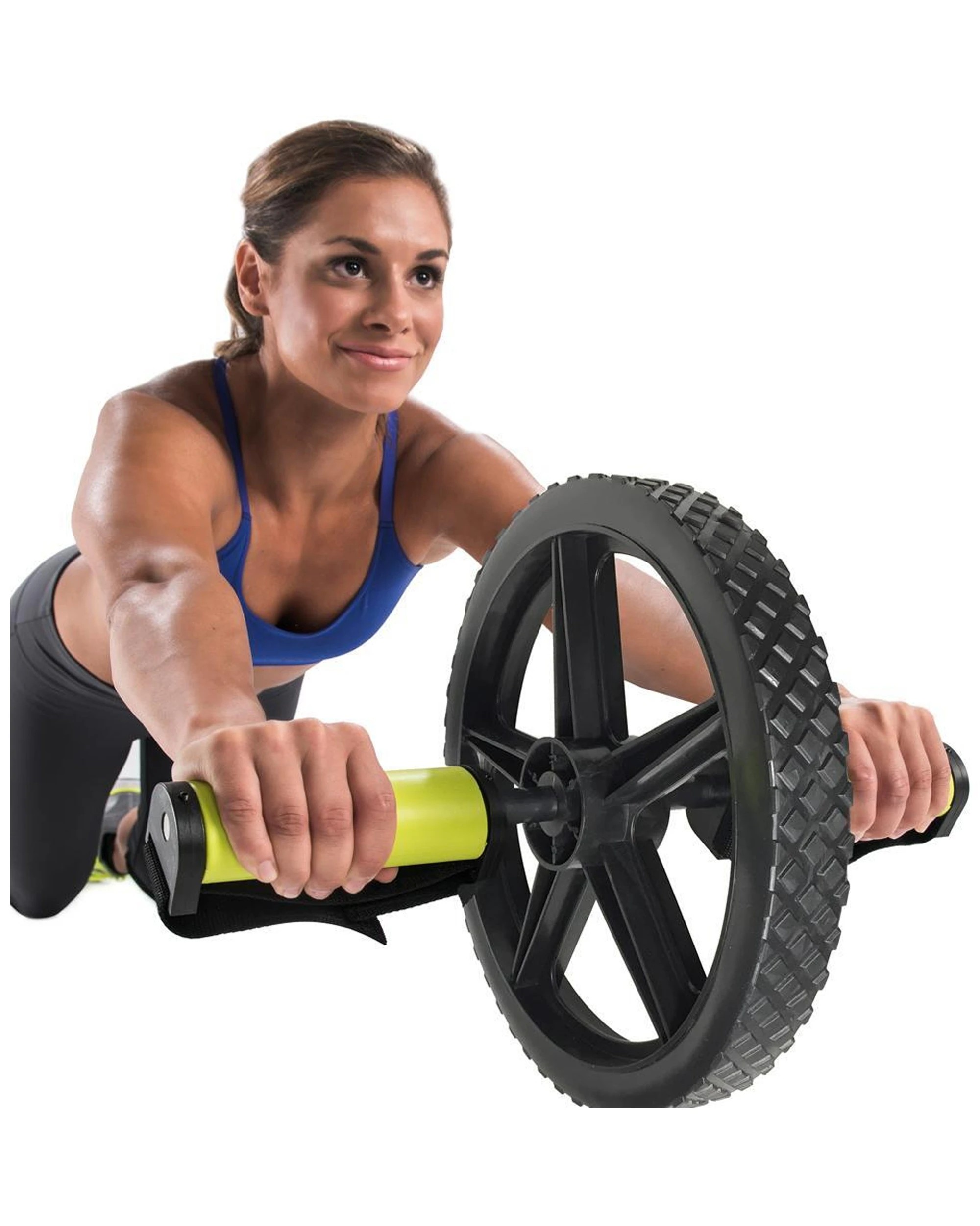 3 GoFit Extreme Ab Wheel With Grips And Foot Straps 14 Inch Ball Bearing Axle - Green, 3 of 5