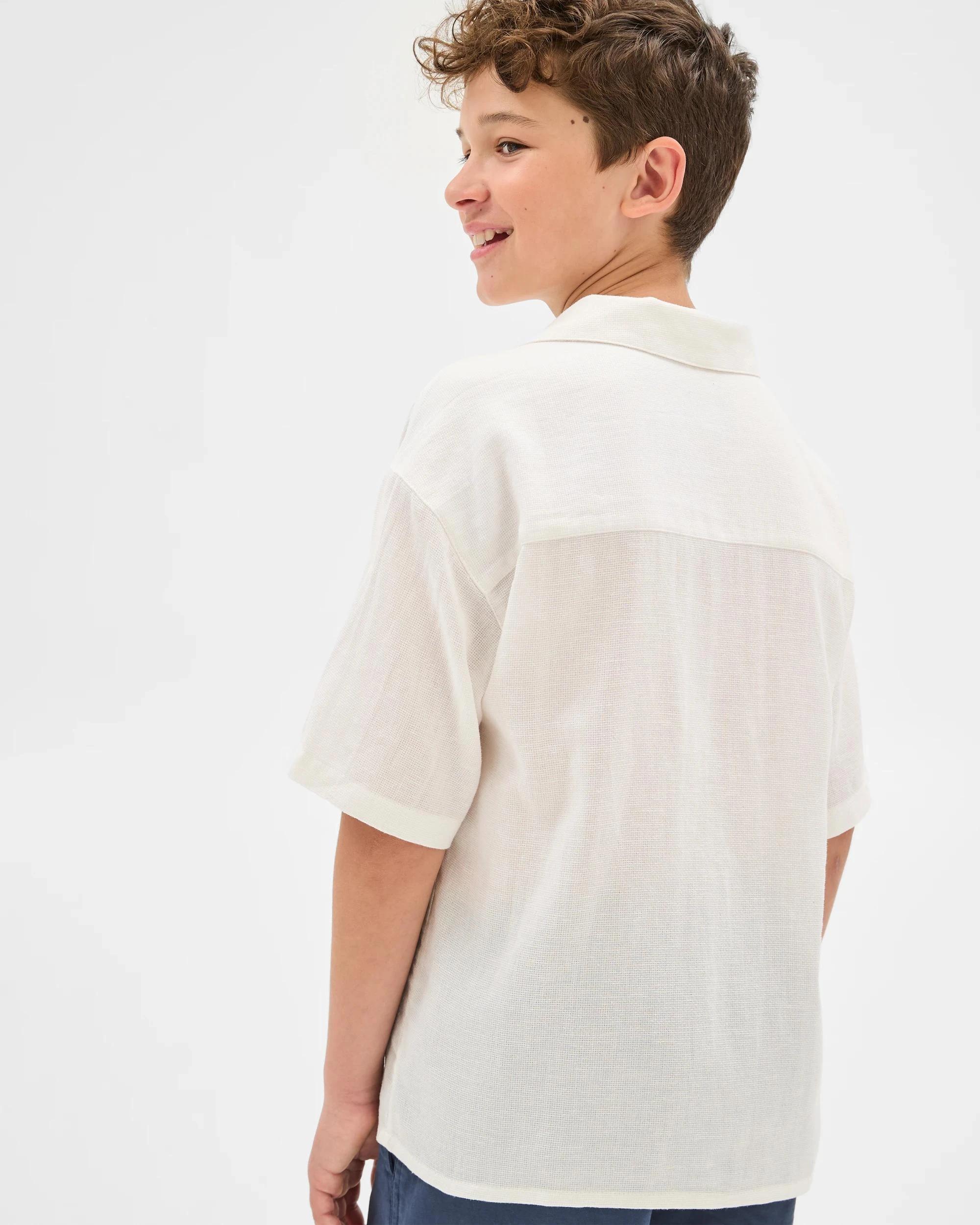 3 Target Cotton Linen Blend Short Sleeve Textured Shirt CREAM, 3 of 6