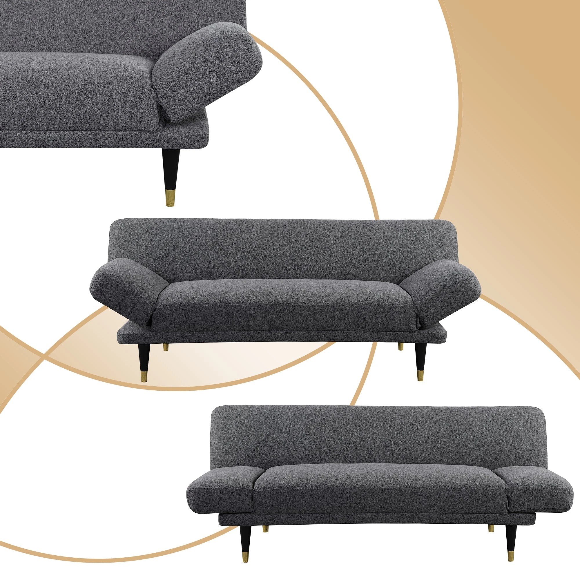 6 Foret Sofa Bed Futon Recliner Fabric Lounge Couch Convertible Grey 3-seater, 6 of 6