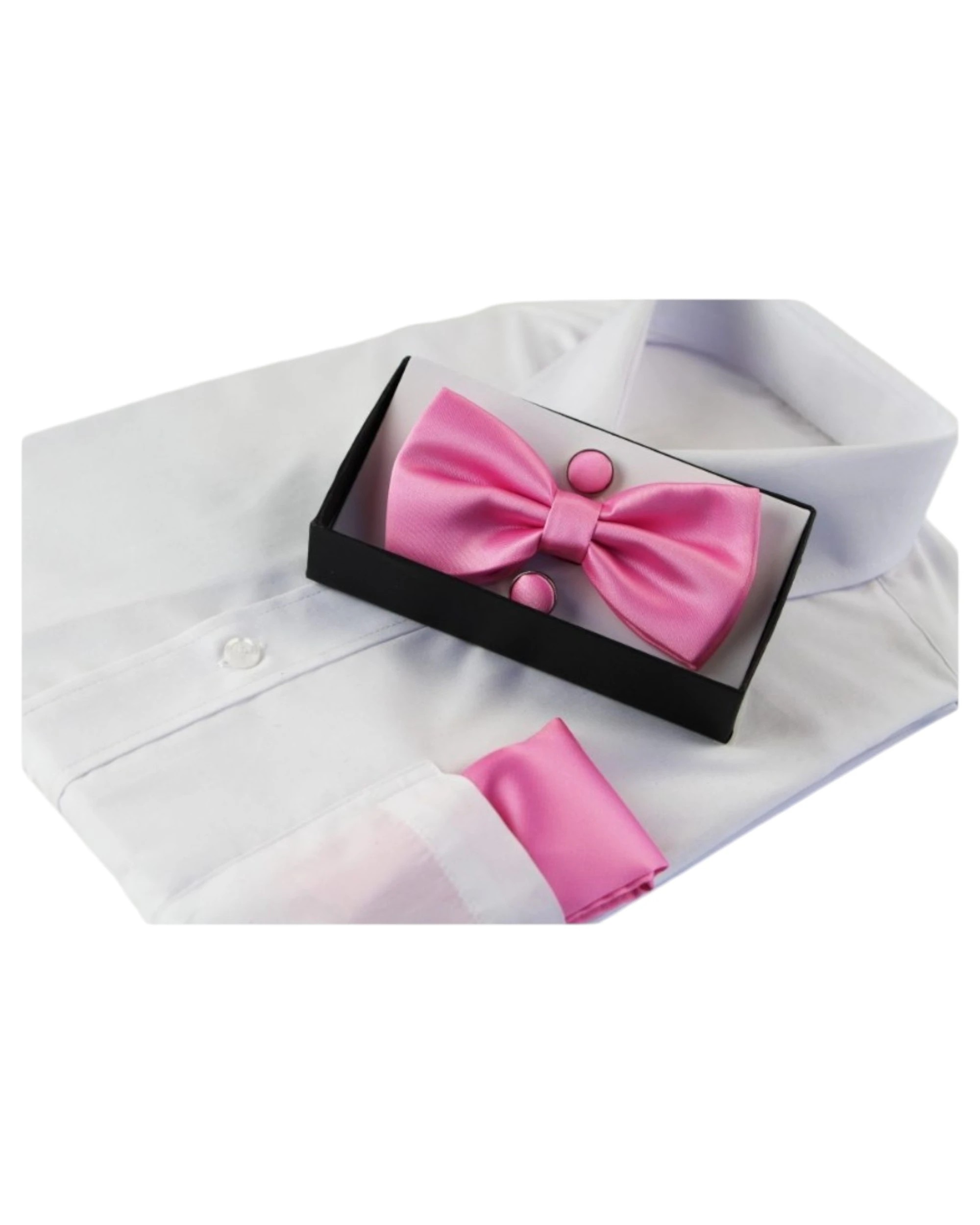 1 Zasel Mens Light Pink Matching Bow Tie, Pocket Square & Cuff Links Set, 1 of 2