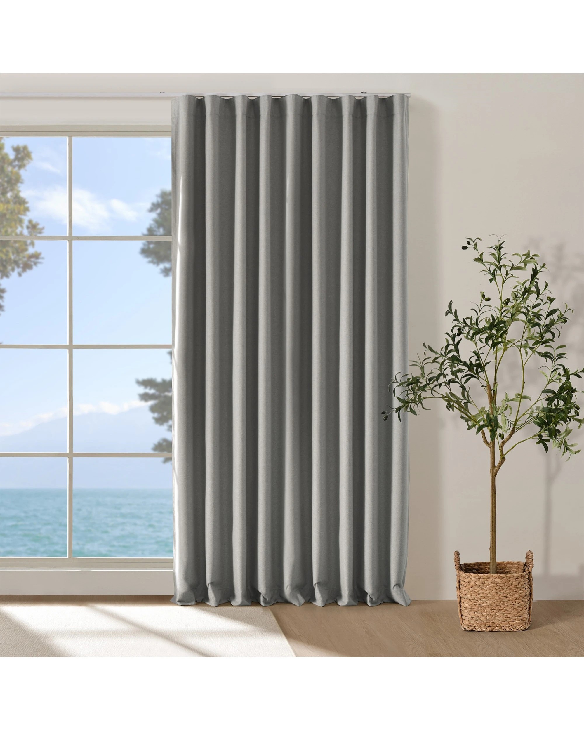 1 Cadence & Co. Bennett Faux Linen Blockout S-Fold Curtain 485x280cm - Fits 280cm Track - Steel, 1 of 5