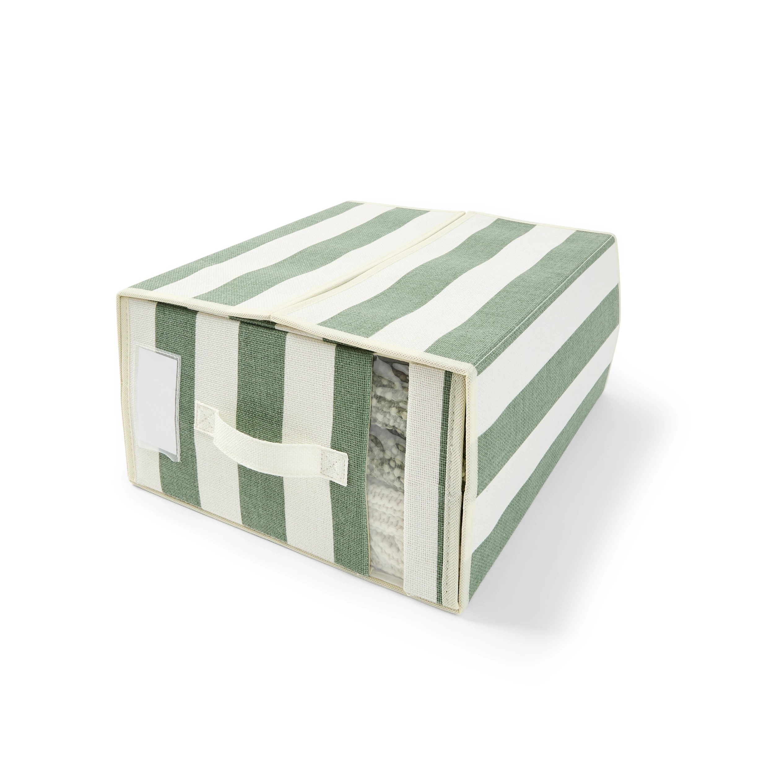 2 Linen Look Bed Linen Box - Large, Green Stripe, 2 of 10