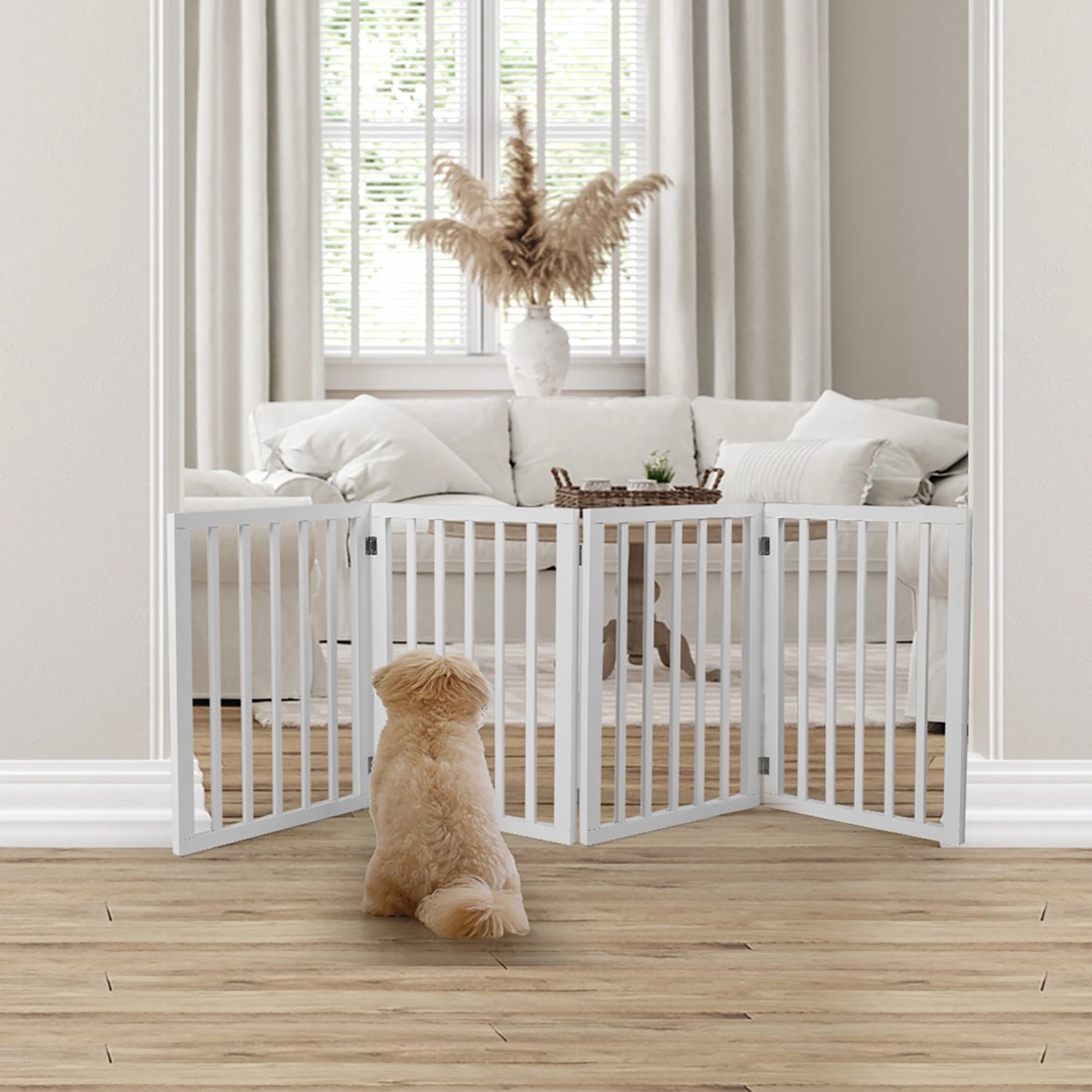 4 Pawz 4 Panels Wooden Pet Gate White, 4 of 7
