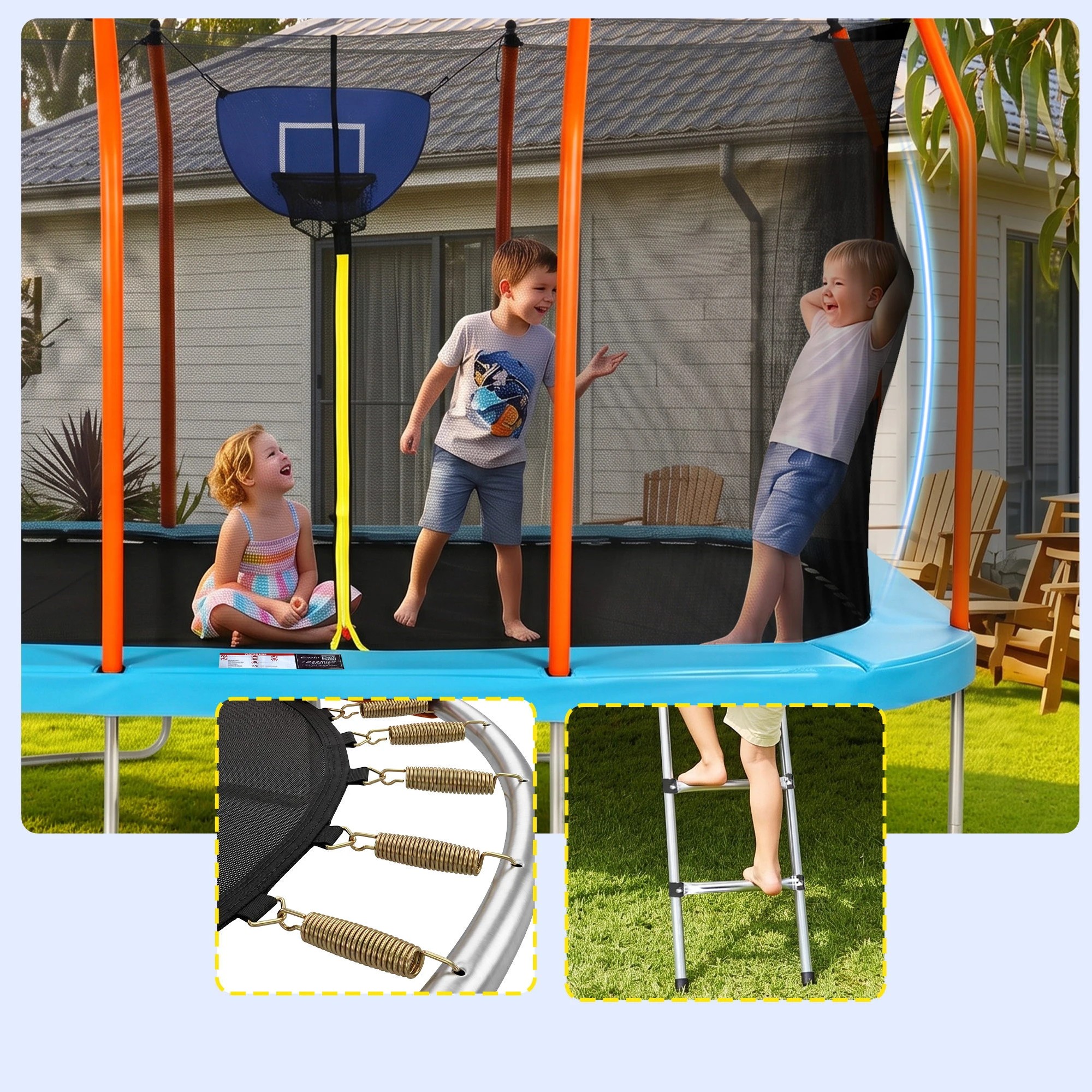 5 Everfit 12FT Kids Rectangle Trampoline Rebounder with Basketball Set Enclosure Net Ladder - Blue, 5 of 9