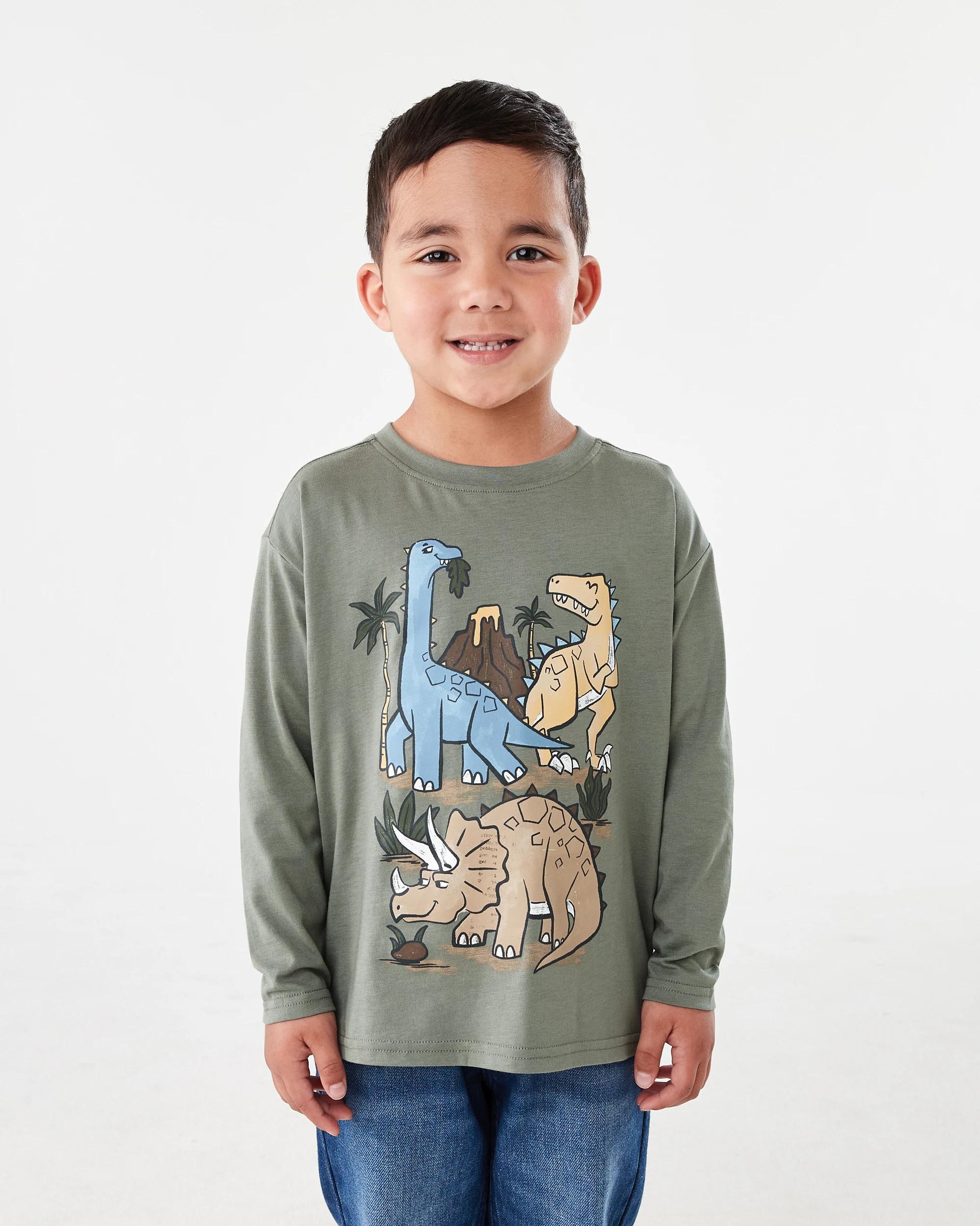 1 Long Sleeve Print T-shirt Grn Dino, 1 of 8