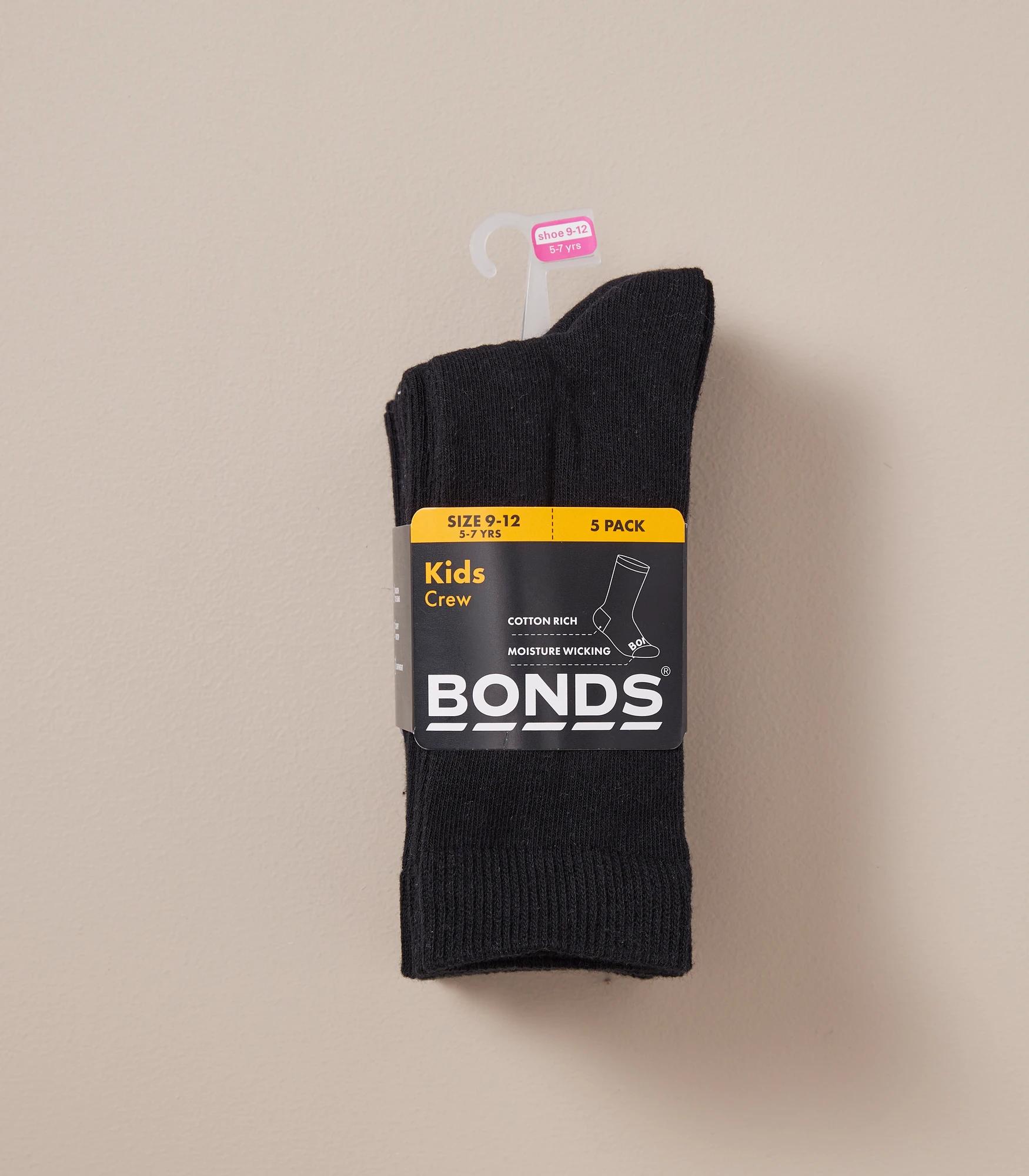 2 Bonds Kids Crew Socks 5 Pack BLACK, 2 of 2