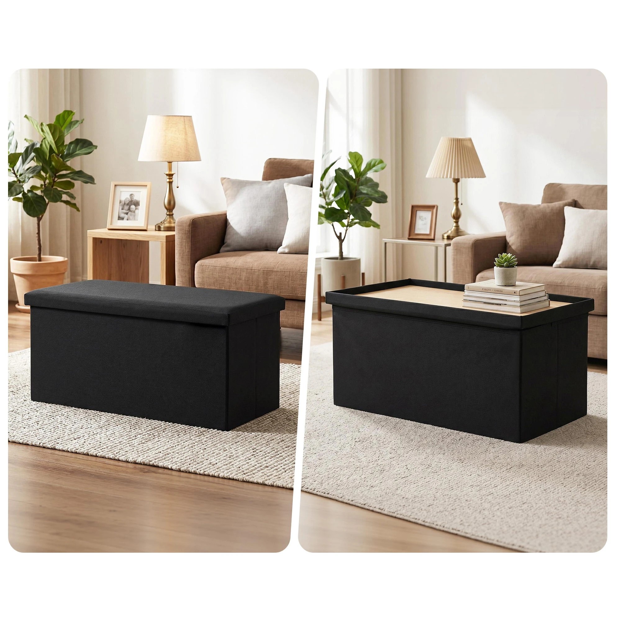 5 Artiss Storage Ottoman Bench Folding Blanket Box Toy Organiser Foot Stool - Black, 5 of 7