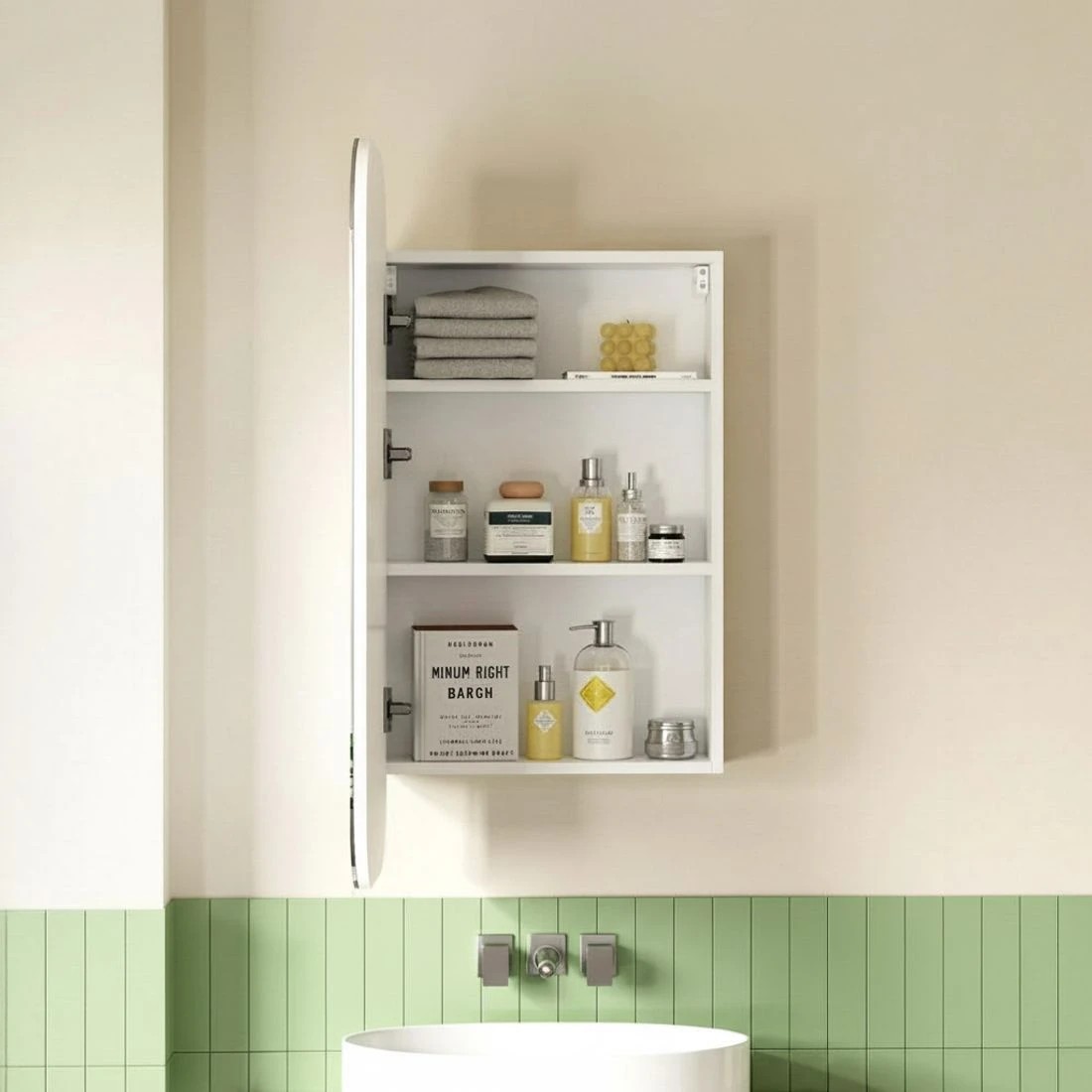 2 Cefito Bathroom Mirror Cabinet Medicine Shaving Arch Wall Hung 450x900mm - White, 2 of 5