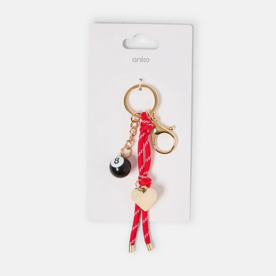 3 8 Ball Bag Charm Keyring - Red, Black and Gold Tone, 3 of 3