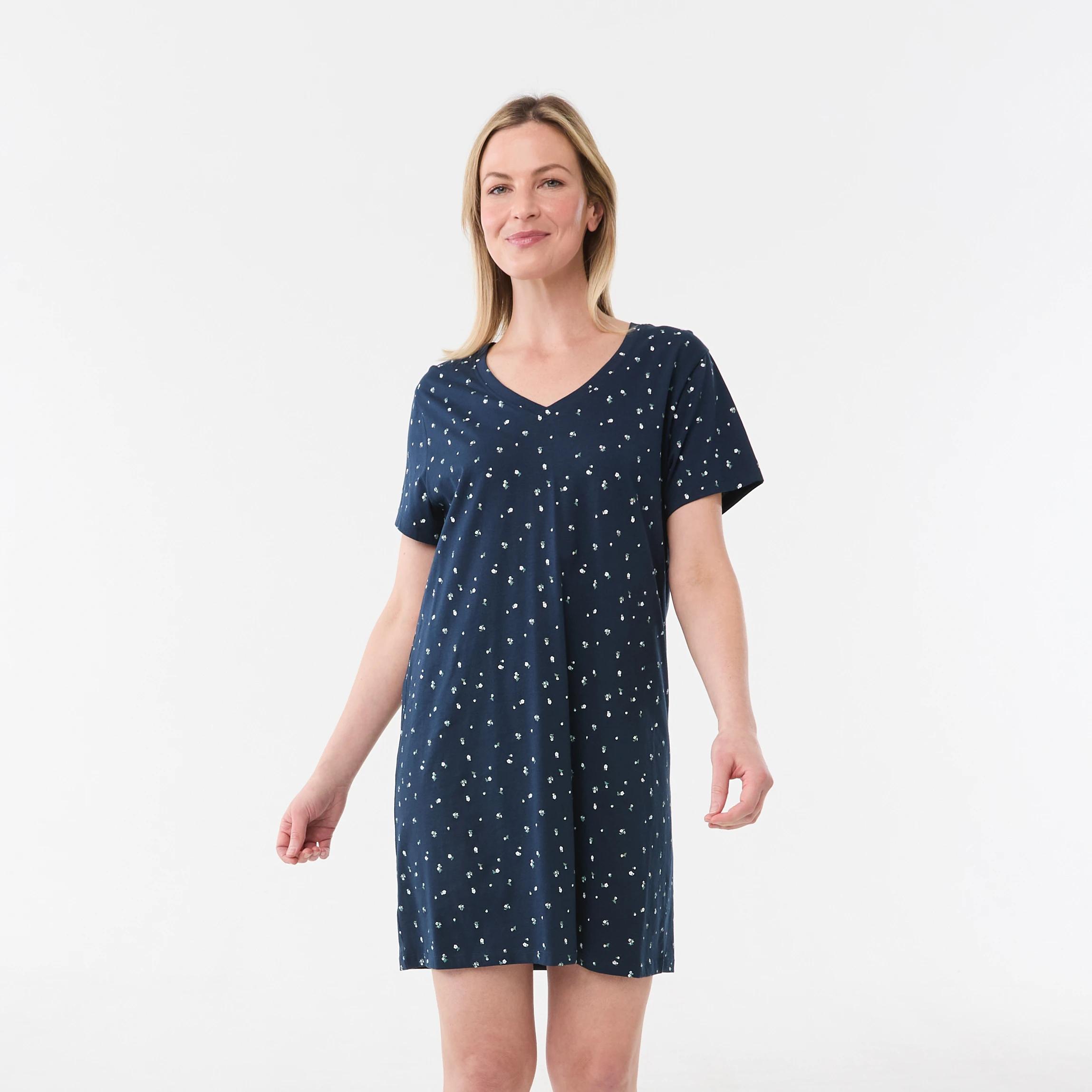 1 Short Sleeve V-Neck Nightie DITSY NAVY BLAZER, 1 of 5