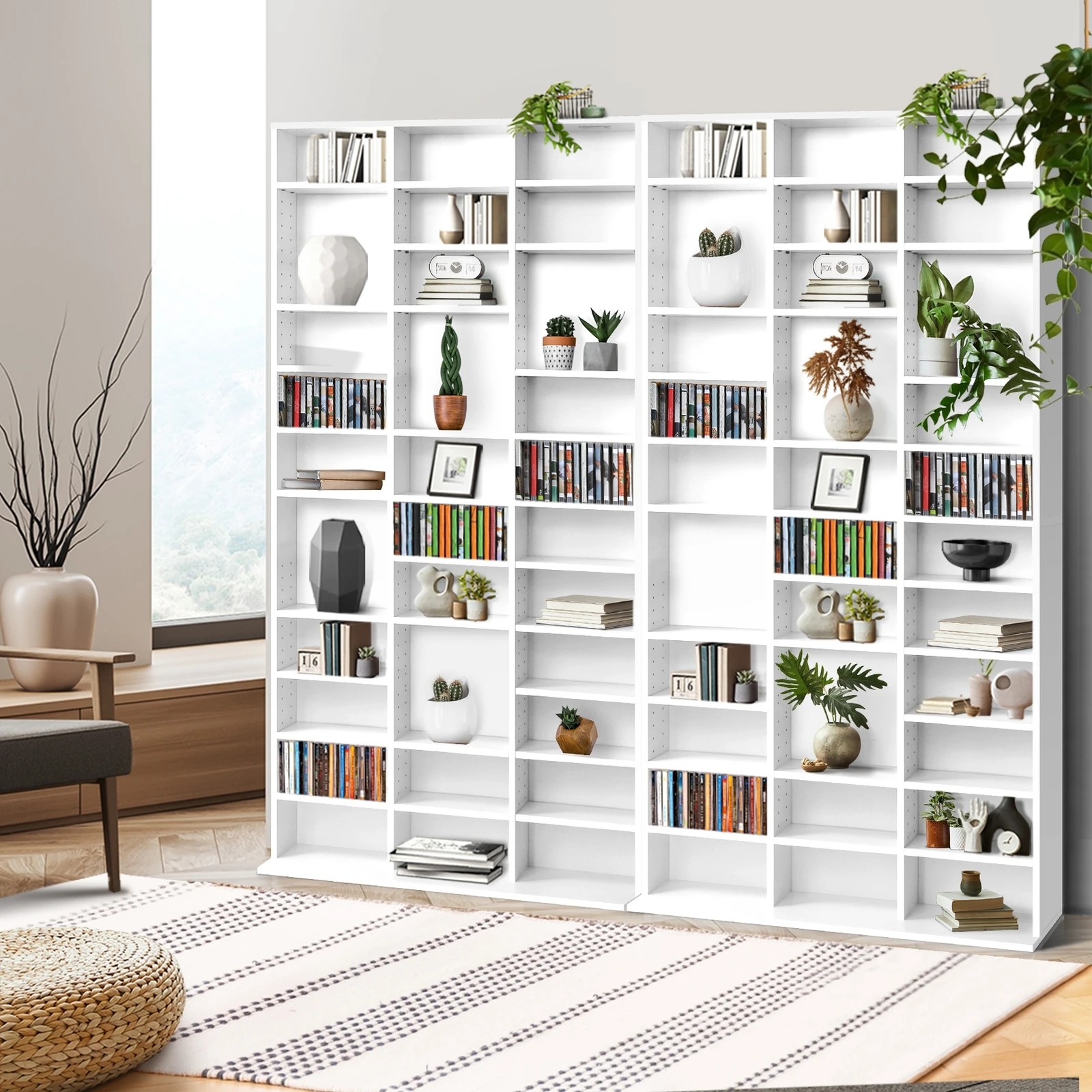 3 Oikiture Bookcase Bookshelf Display Shelf Cd Dvd Storage Media Stand Rack
 - White, 3 of 9