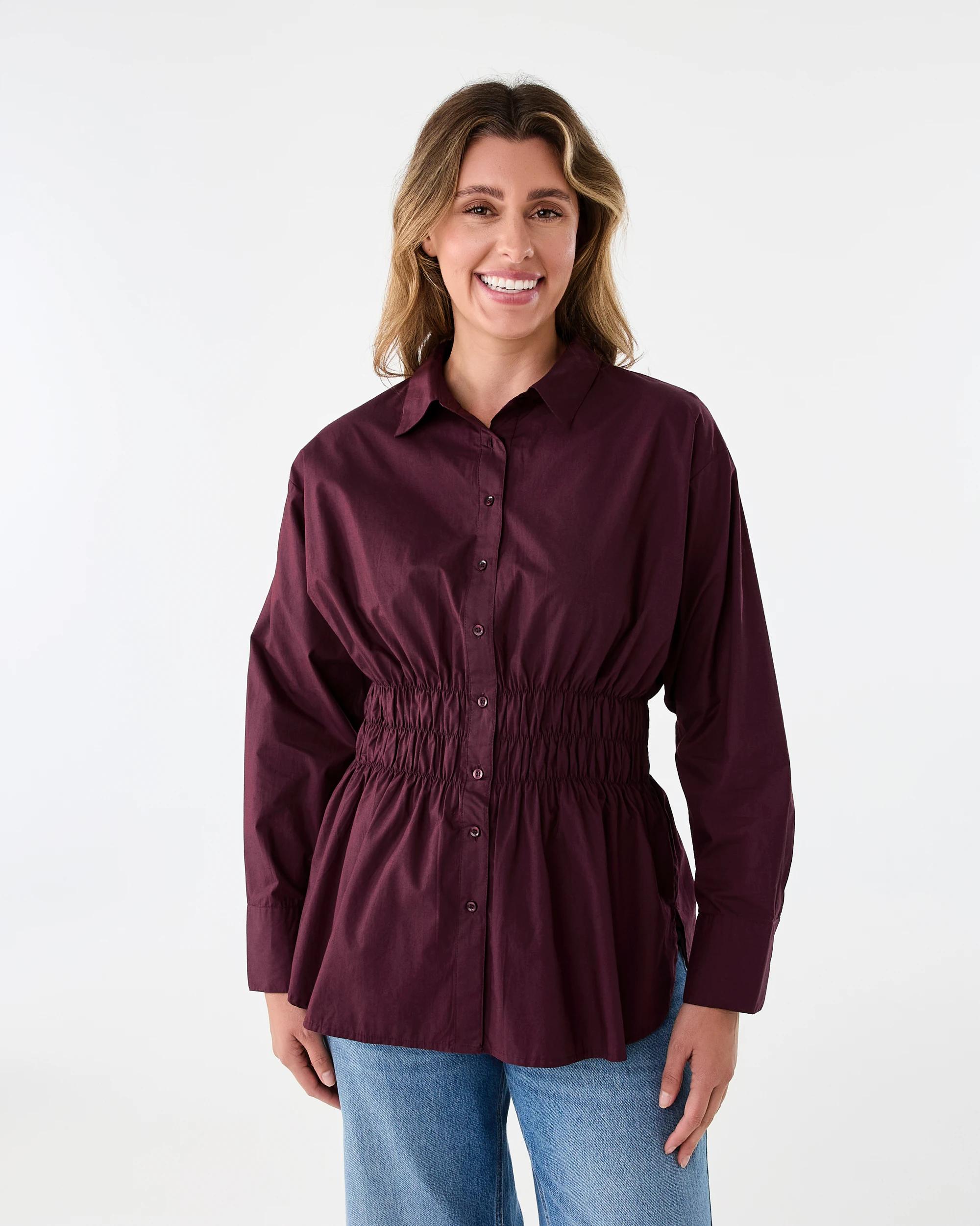 1 Long Sleeve Shirred Waist Shirt Red Royale, 1 of 8