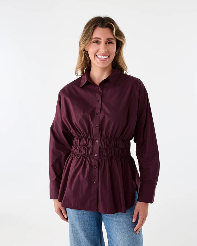 Long Sleeve Shirred Waist S