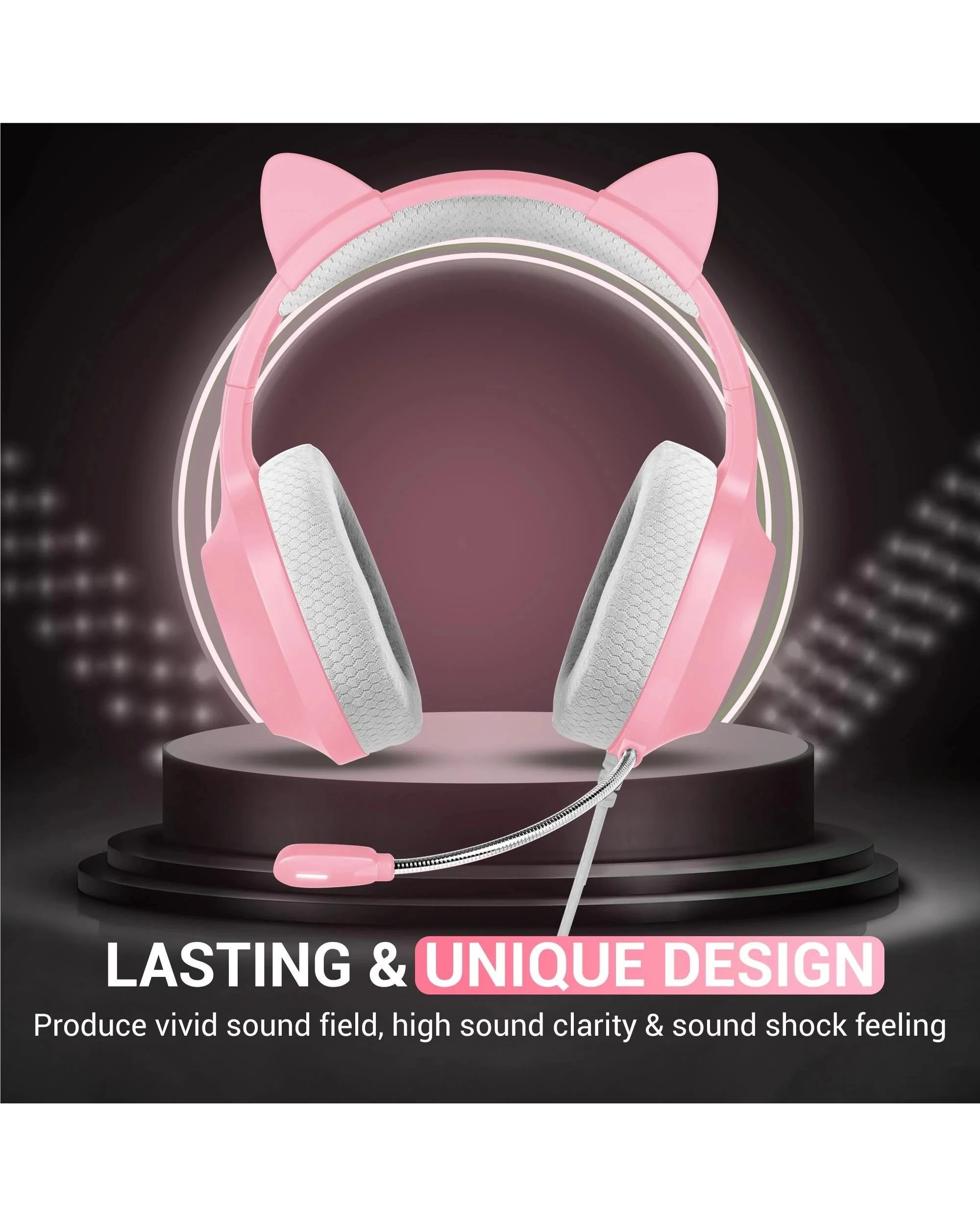 2 Playmax Cat Ear RGB Headset Universal Gaming Headset - Pink, 2 of 5