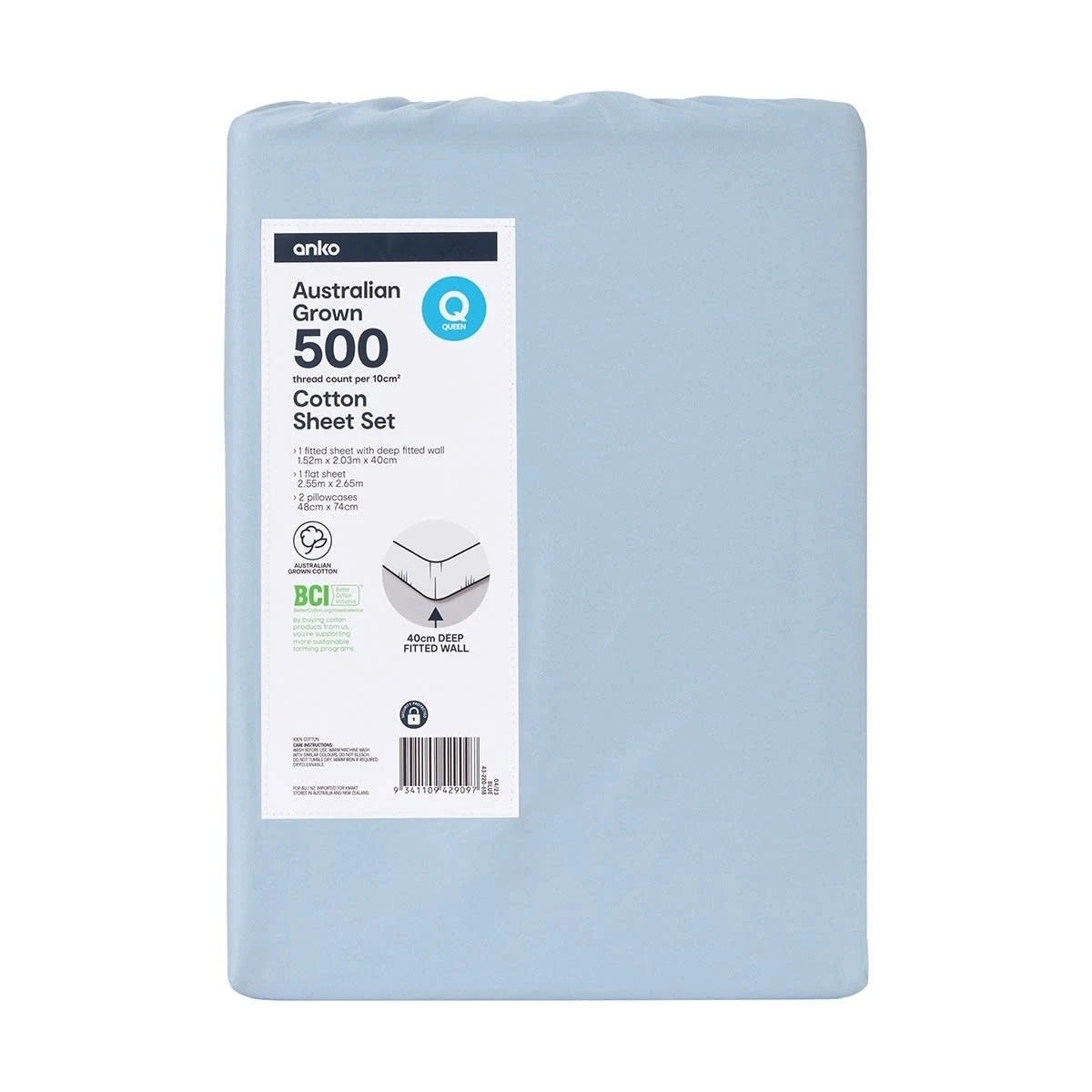 7 500 Thread Count Australian Grown Cotton Sheet Set - Queen Bed, Blue, 7 of 7