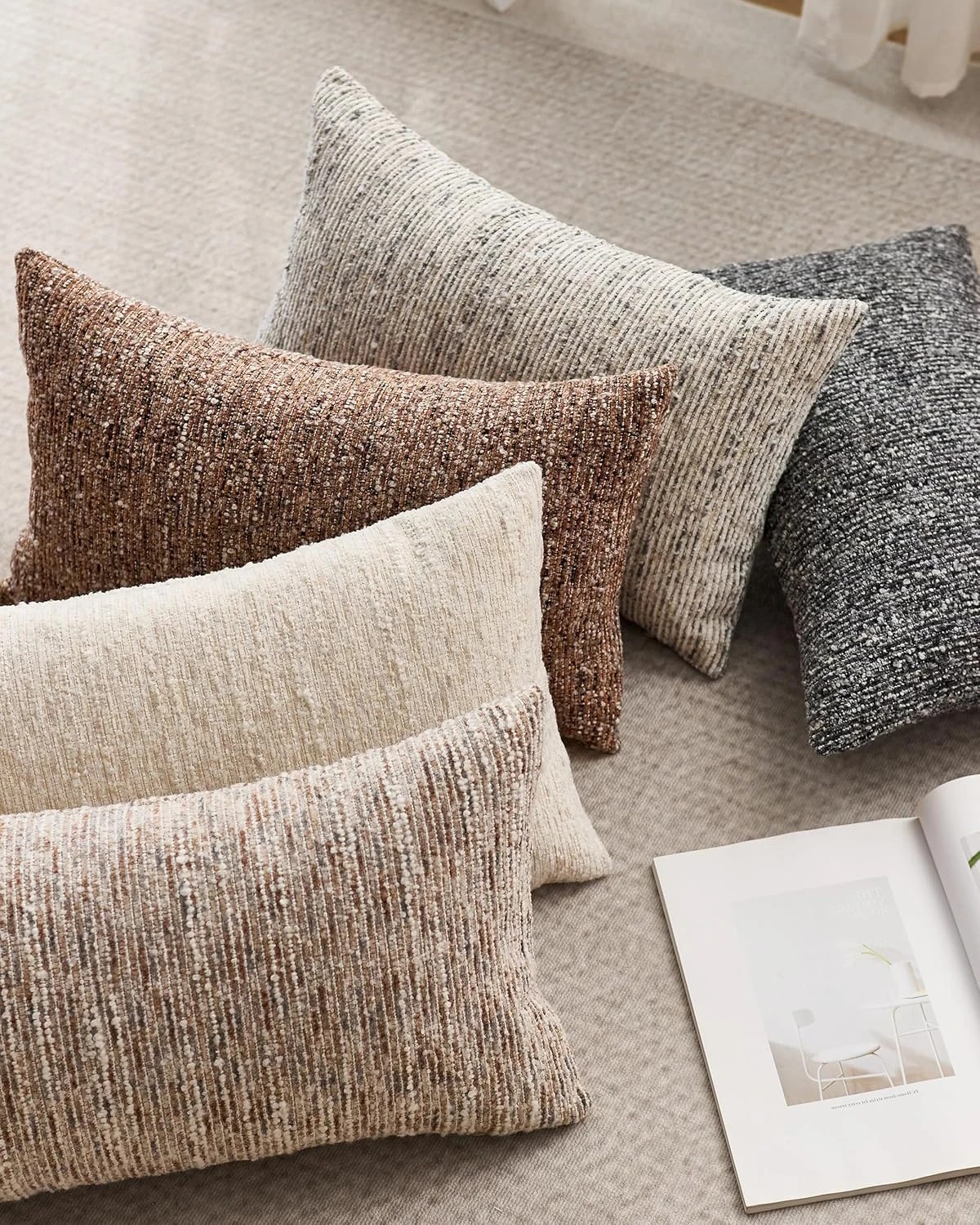 3 Gioia Casa 2-Pack Speckled Bouclé Cushion Covers 30cm x 50cm - Oatmeal, 3 of 4