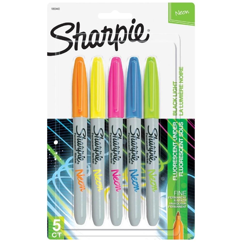 1 Sharpie Fine Neon Permanent Markers Assorted 5 Pack, 1 of 5