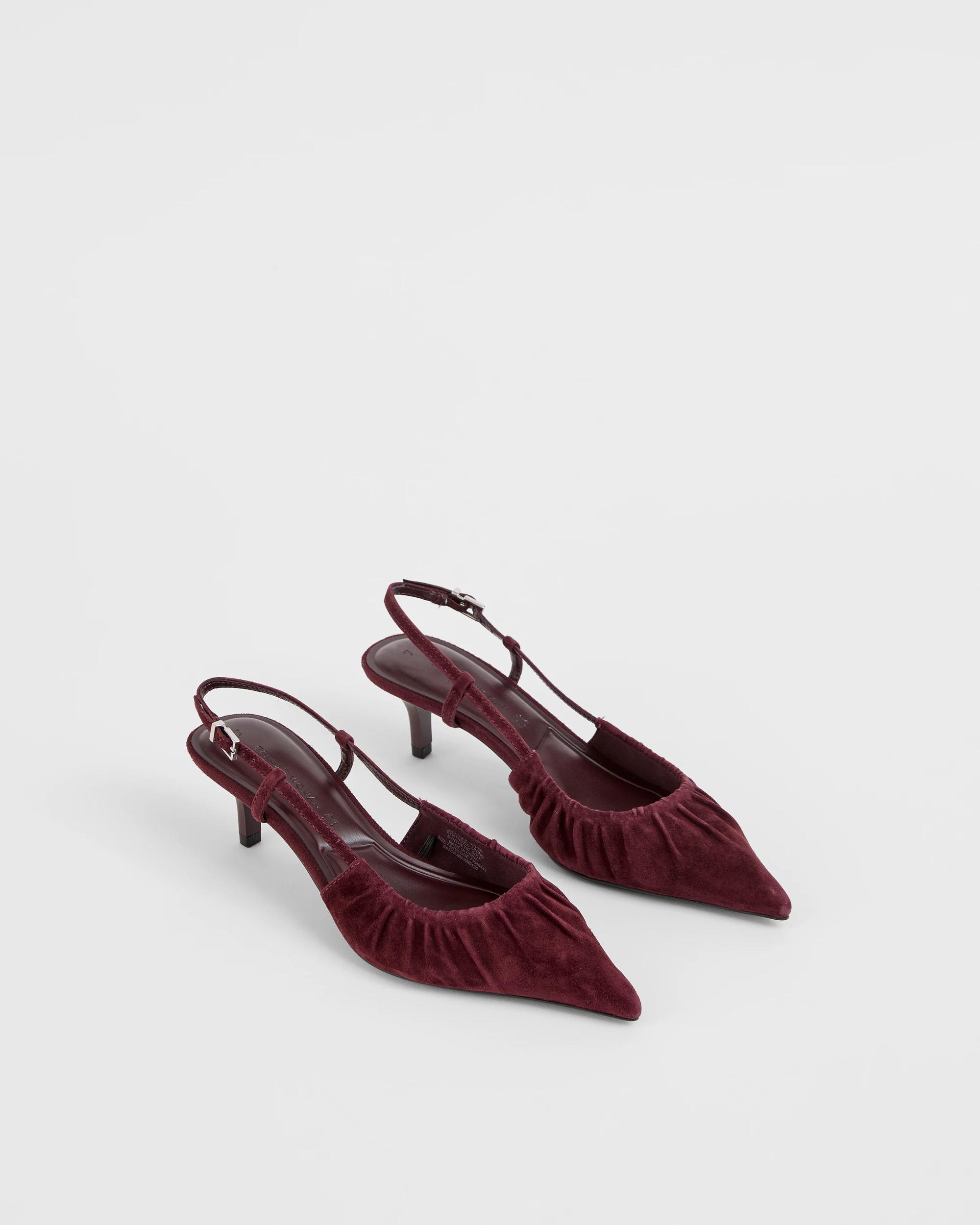 2 Target Woman Genuine Suede Leather Sling Back Gathered Kitten Heels - Kaia BURGUNDY, 2 of 3