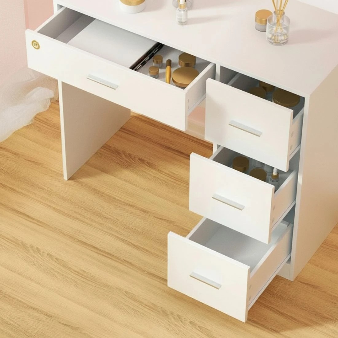 7 Artiss Dressing Table Set Stool 15 Led Bulbs  Darcy - White, 7 of 8