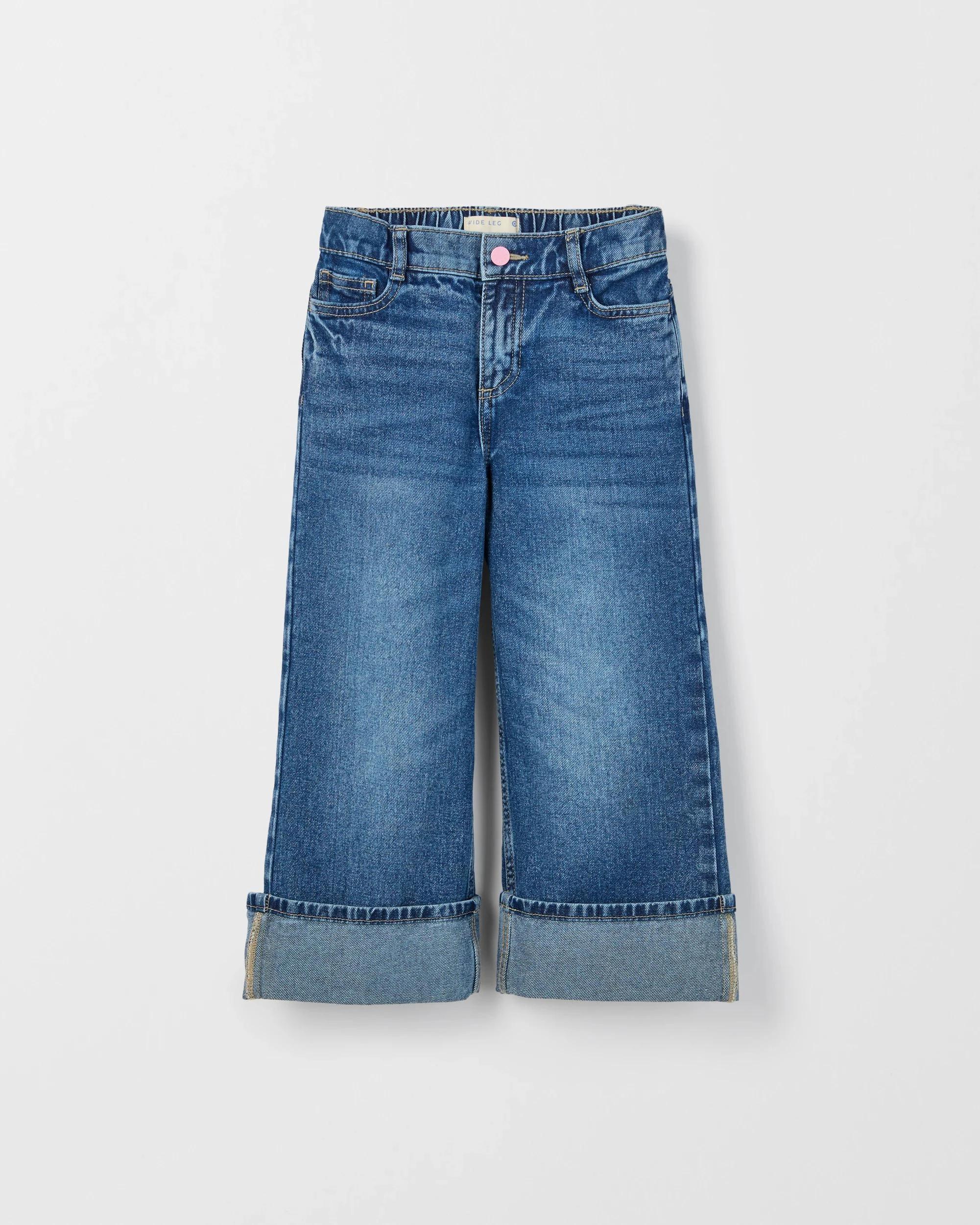 1 Target Denim Denim Folded Up Hem Wide Leg Jeans MID WASH BLUE, 1 of 10