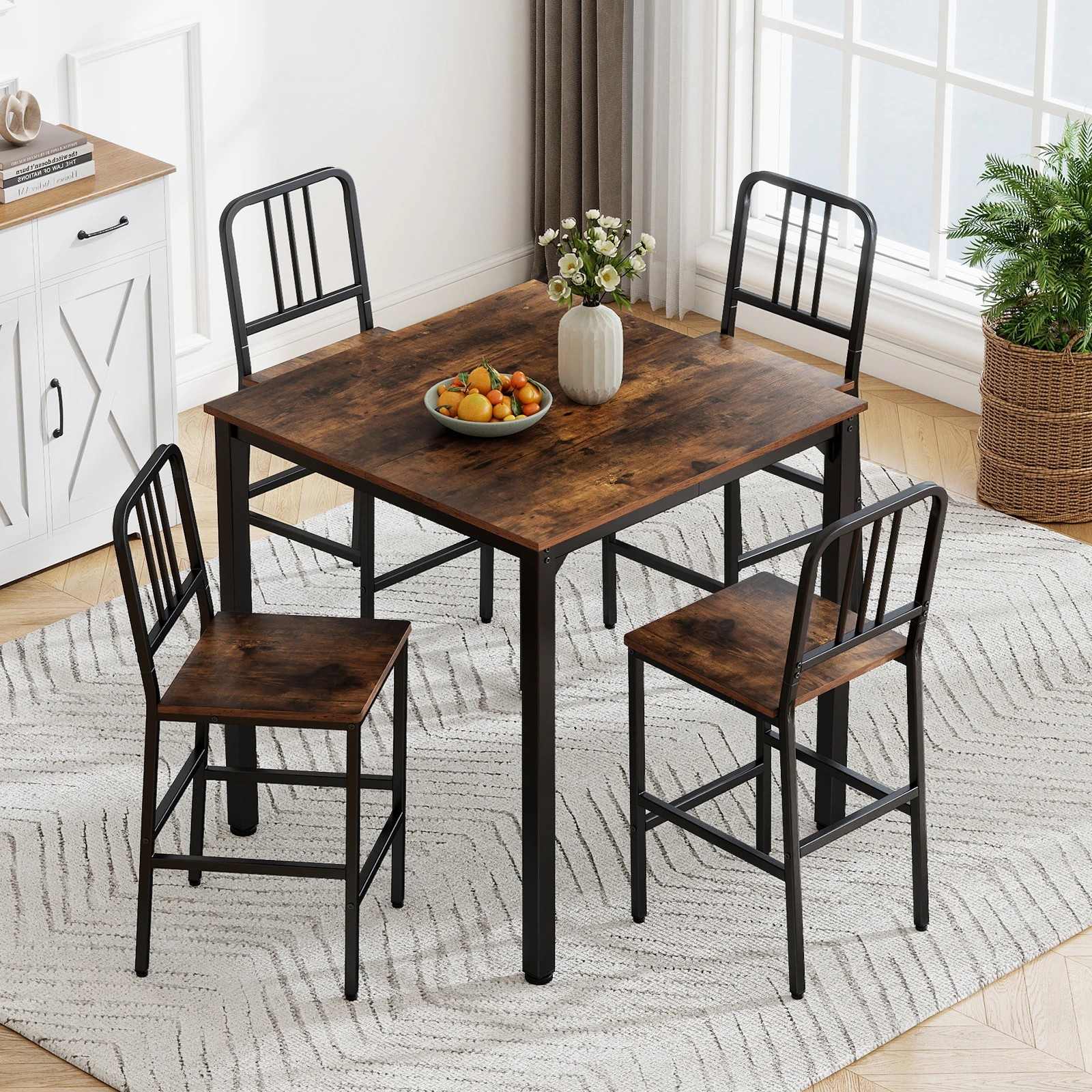 3 Costway 5PCS Counter Height Dining Table Set Dining Table Set Kitchen Bar Table & Chairs Set - Brown, 3 of 4
