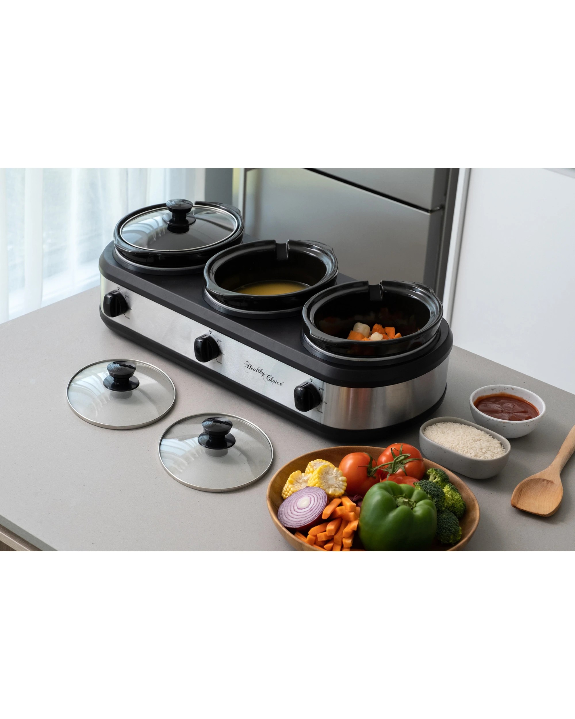 4 Healthy Choice 405w Electric 3 Pot Slow Cooker/2.5l Ceramic Cooking Pots - Silver, 4 of 6