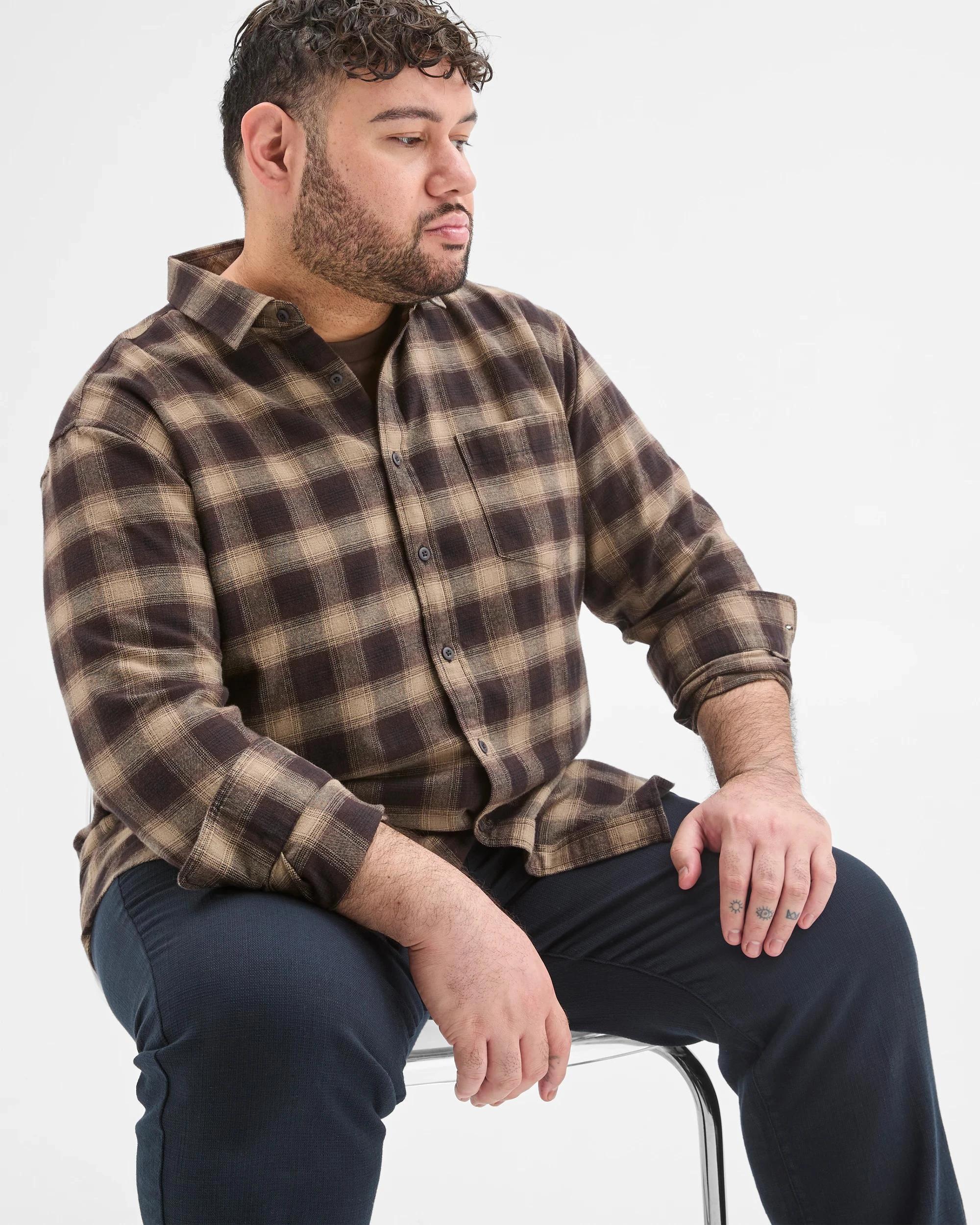 1 Target Man Plus Plus Size Australian Cotton Long Sleeve Flannelette Shirt CHOCOLATE, 1 of 4