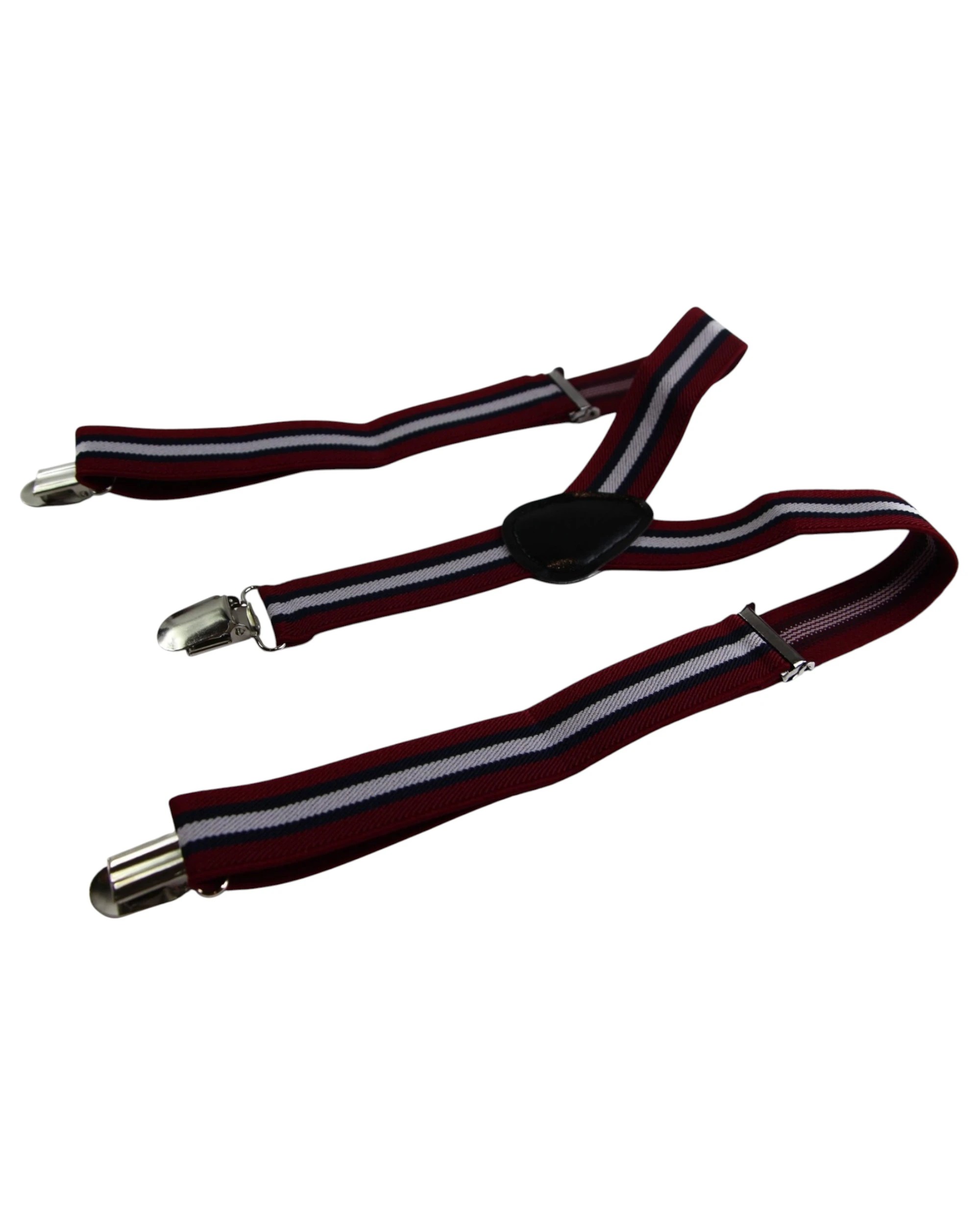 2 Zasel Boys Adjustable Maroon, Navy & White Striped Patterned Suspenders - Multi, 2 of 3