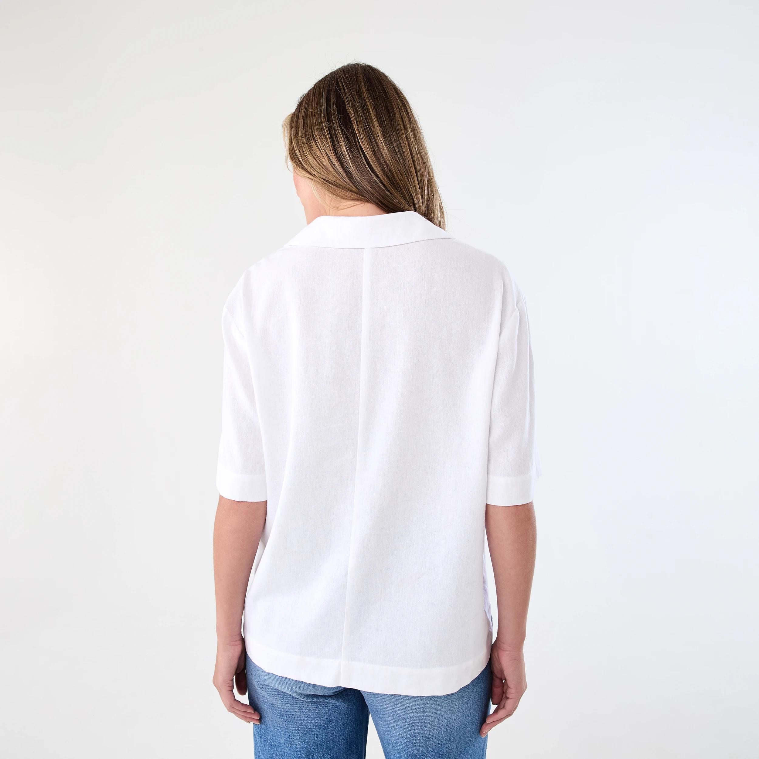3 Short Sleeve Boxy Linen Blend Shirt WHITE, 3 of 7